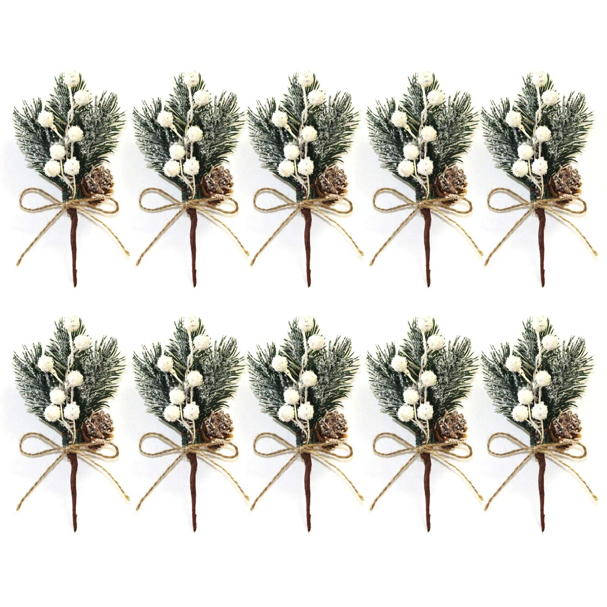Tannenzweige, grüne Blätter, Tannennadeln, Beeren, Tannenzapfen, für Bastelarbeiten, immergrüne, Stechpalmen-Stiel, Weihnachtsdekoration (weiß), 10er-Pack, DB1561712HJX
