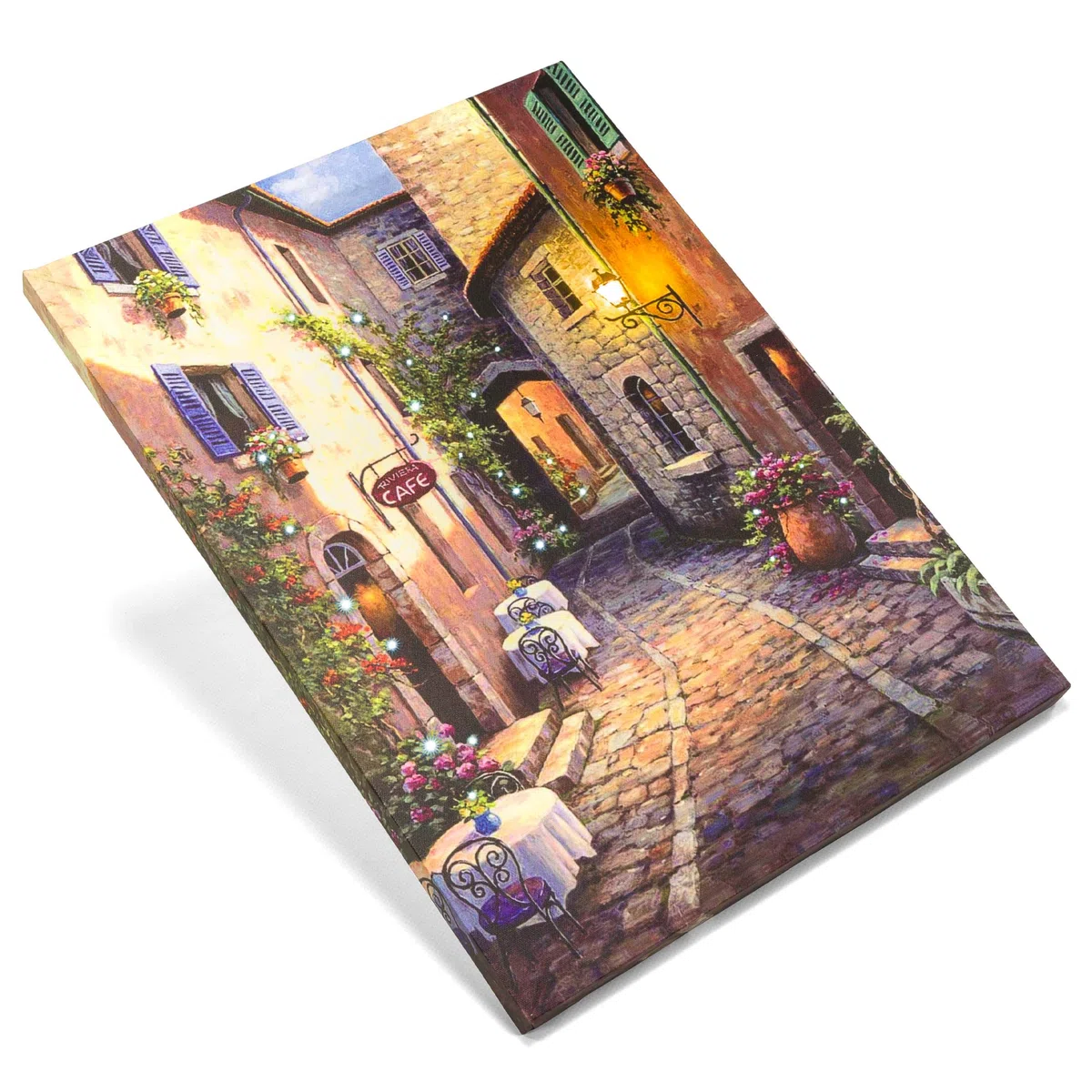 Nexos Trading LED Wandbild Leinwandbild mit Beleuchtung Fotodruck Altstadt 30x40 cm Kunstdruck Leuchtbild mediterrane Sommer Süden mit Glasfaser-LED Italien Rom