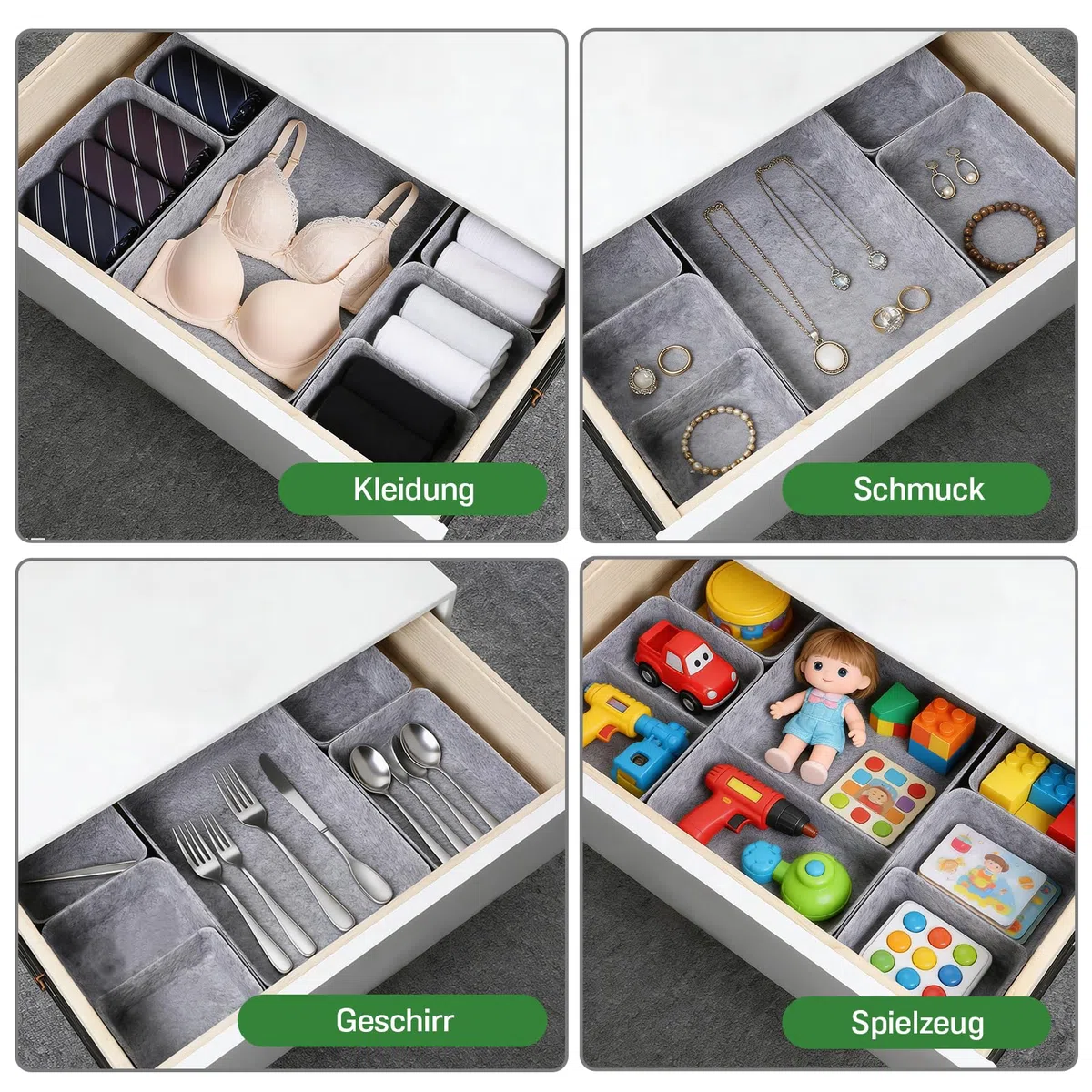 Captainfive 8 Stück Schubladen Organizer, Stapelbare Filz-Aufbewahrungsboxen, Schubladen Ordnungssystem für Schreibtisch, Schminktisch, Nachttisch, Schrank, Passend für IKEA (Hellgrau)