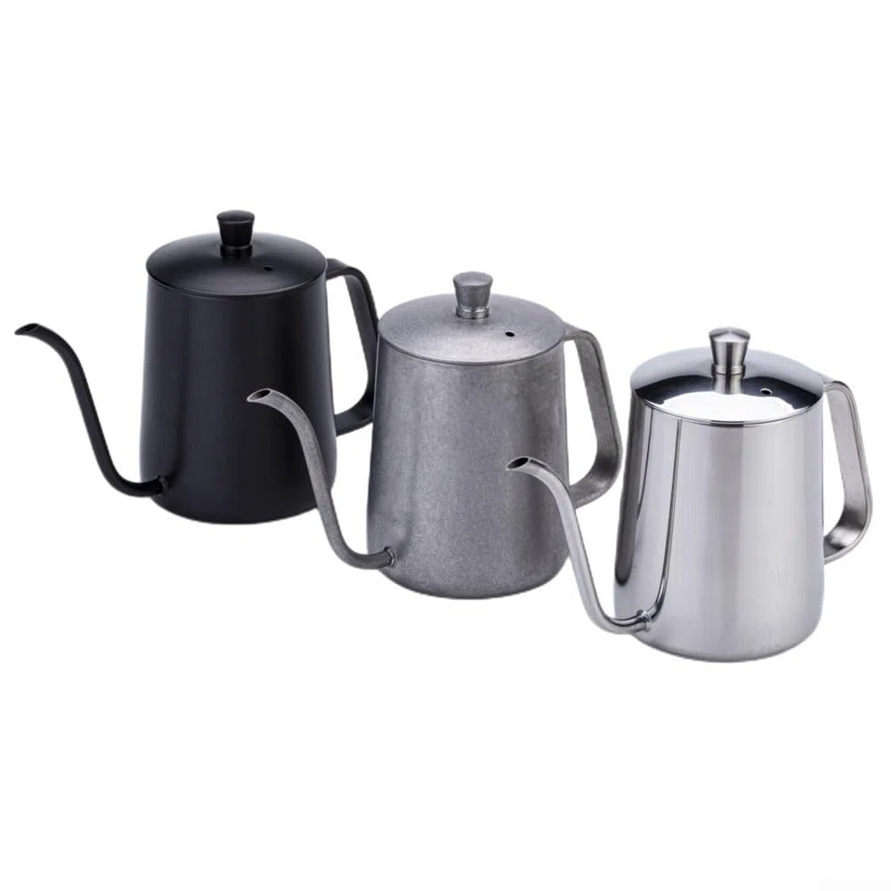 Edelstahl-Schwanenhals-Wasserkocher, 650 ml, zum Übergießen von Kaffee, schmaler Auslauf, Handtropf-Kaffeekanne, kompatibel mit Küche, Café-Zubehör