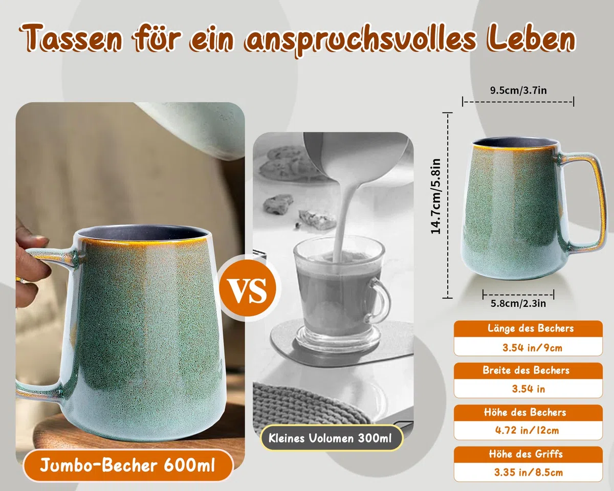 Große Keramik Kaffeetassen, 24 Unzen / 700ml Extra Große Tassen, Für Cappuccino, Latte, Heiße Kakao Oder Heißes Tee- Geschenk (24 oz Dark Green)