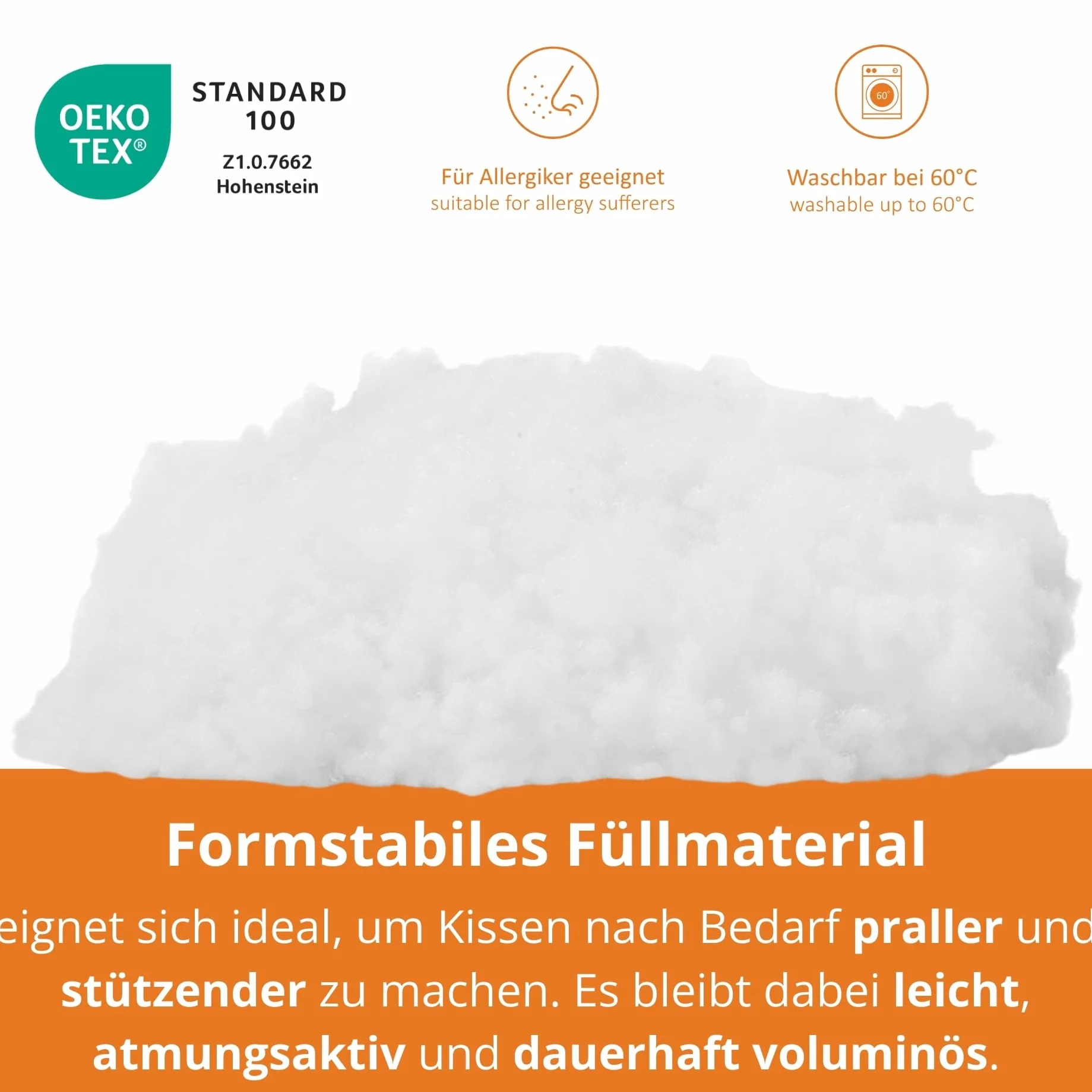 sleepling 1kg Faserfüllung, Füllwatte, Füllmaterial für Kissen, Bastelwatte als Stopfmaterial für Kuscheltiere, Weiche Watte, Hochbausch, Made in EU, Oeko-TEX 100, waschbar
