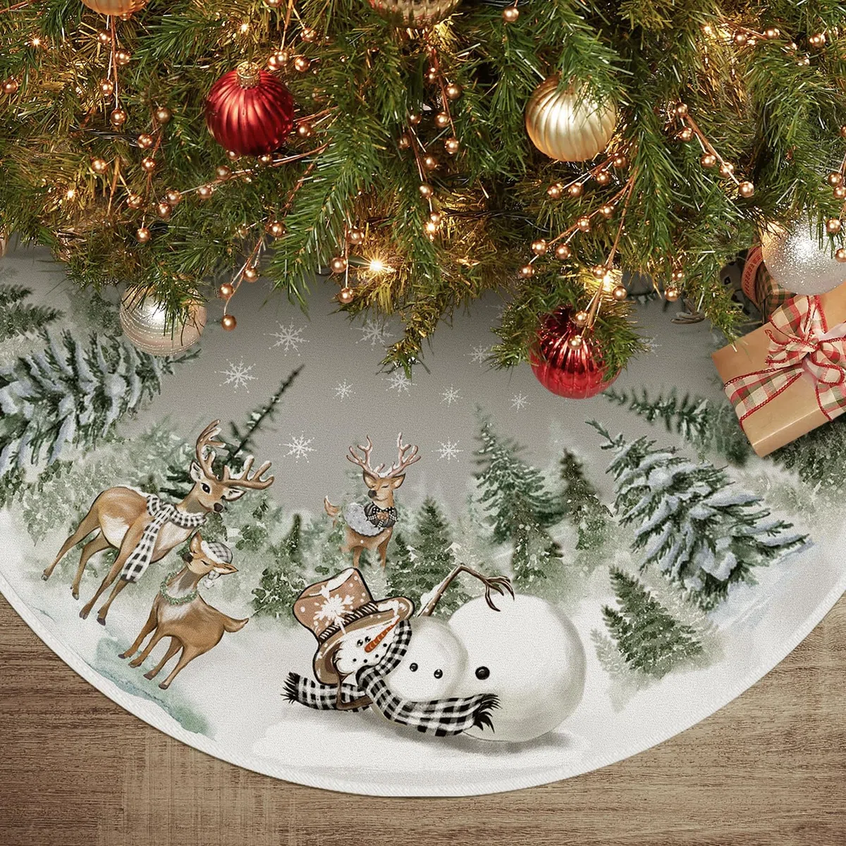 Artoid Mode Schneeflocken Bäume Schneemann Rentier Weihnachten 48zoll/122cm Weihnachtsbaum Rock, Xmas Tannenbaum Christbaumdecke für Urlaub Party Deko