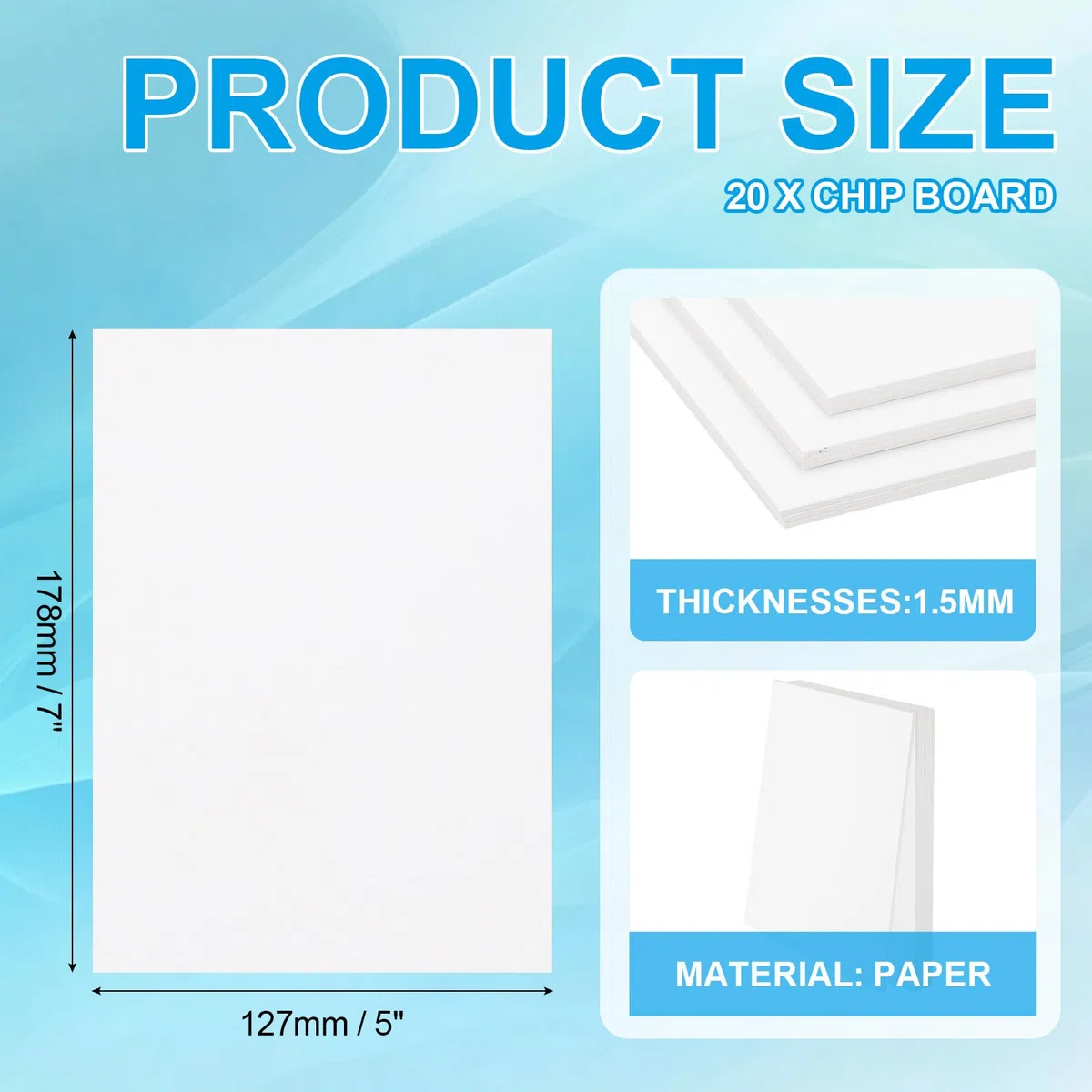 PATIKIL 7x5x0.06" Spanplattensheets, 20 Stück 60PT Dickes Buchbinderplatte Stabiles Buchbindematerial für Buchumschlag, Weiß