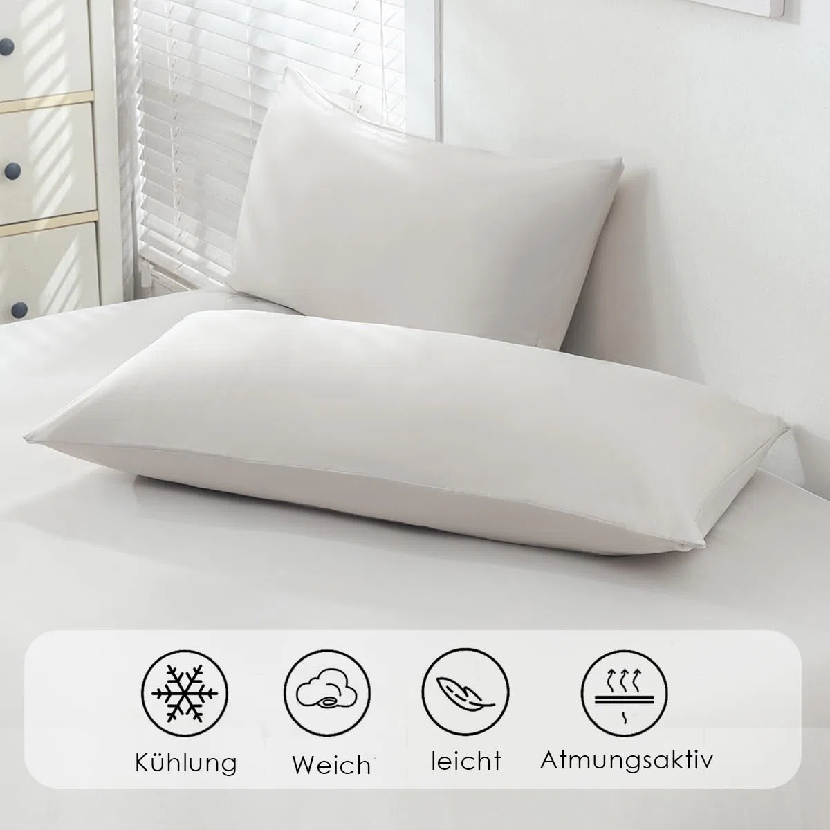 Soifox Kühlender Kissenbezug 2er Set - 40x60 Kopfkissenbezug mit Q-Max>0.45 Arc-Chill, Atmungsaktiv und Weiche Kissenbezüge mit Reißverschluss, Cooling Pillowcases Schont Haut und Haar, Beige