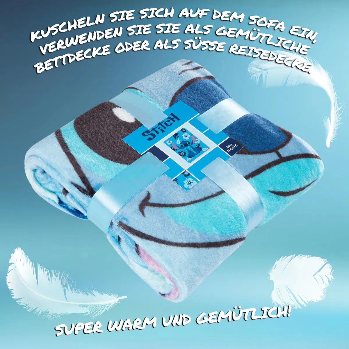 Disney Stitch Fleecedecke Klein Warme Kuscheldecke Flauschig Wohndecke Bunt für Bett, Couch Gemütliche Winter 150x130cm Stitch Geschenke (Hellblau Stitch)