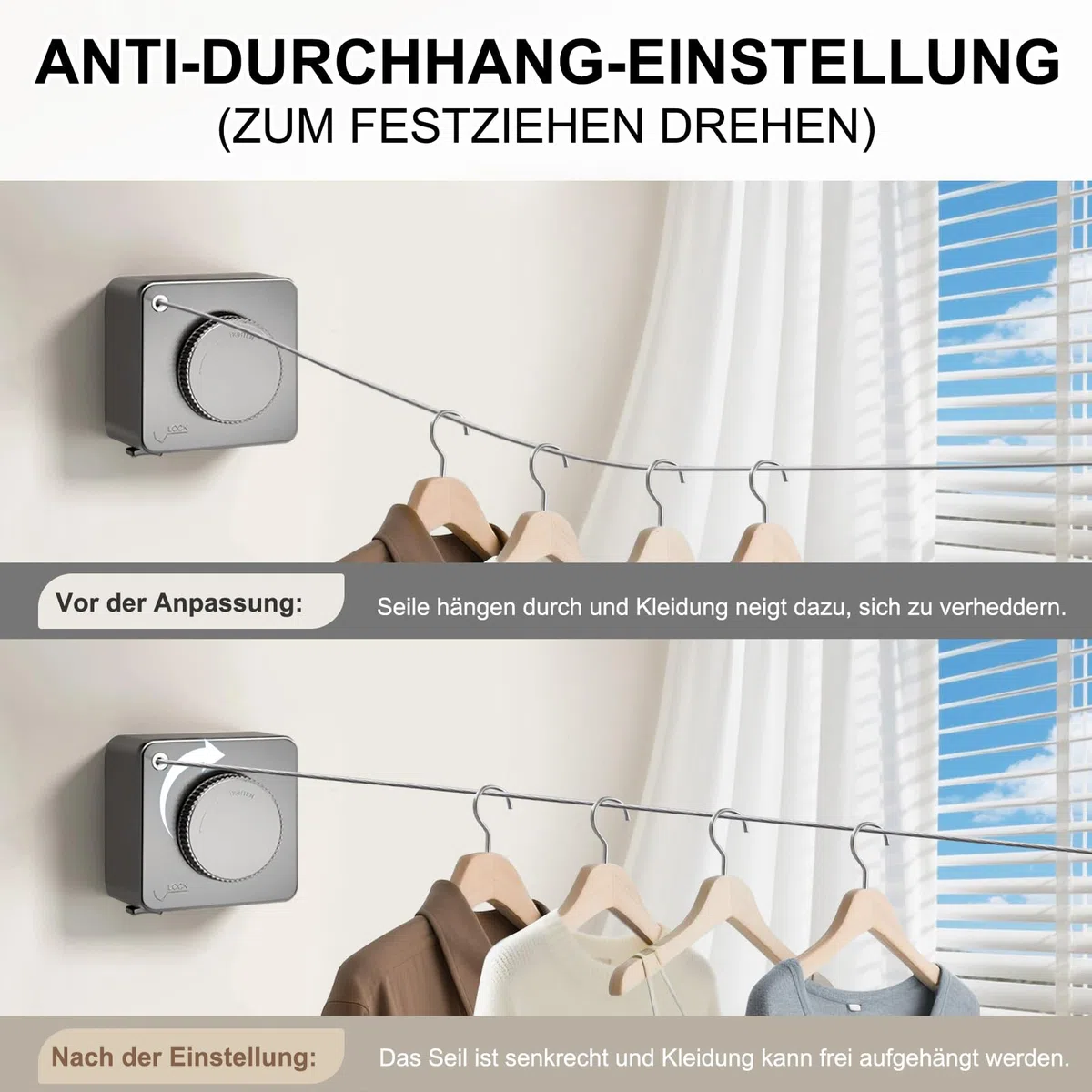 LIVEHITOP Wäscheleine Ausziehbar, Wandmontage Wäscheleine Einziehbare Nicht Durchhängend Edelstahl 4.6M Verstellbares Drinnen DraußEn (Grau)