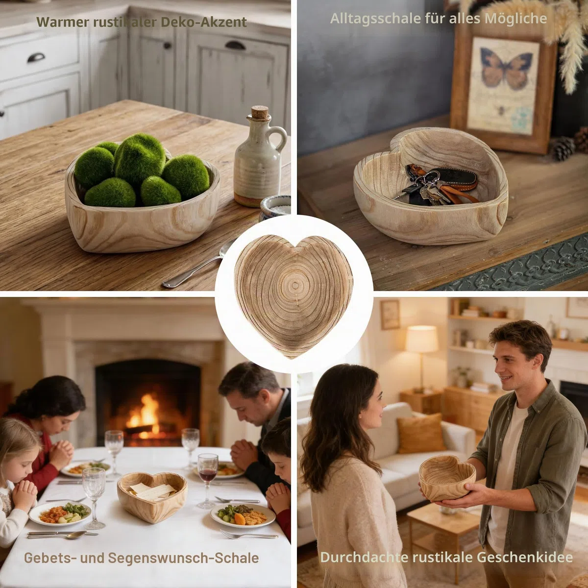 Hanobe Dekoschale Holzschale Deko Schale: Herz Schlüssel Schale Schlüsselschale Holz Tischdeko Herzform Groß Vintage Dekoschalen Gross Holzschalen Herbst Tisch Dekoration, 24cm