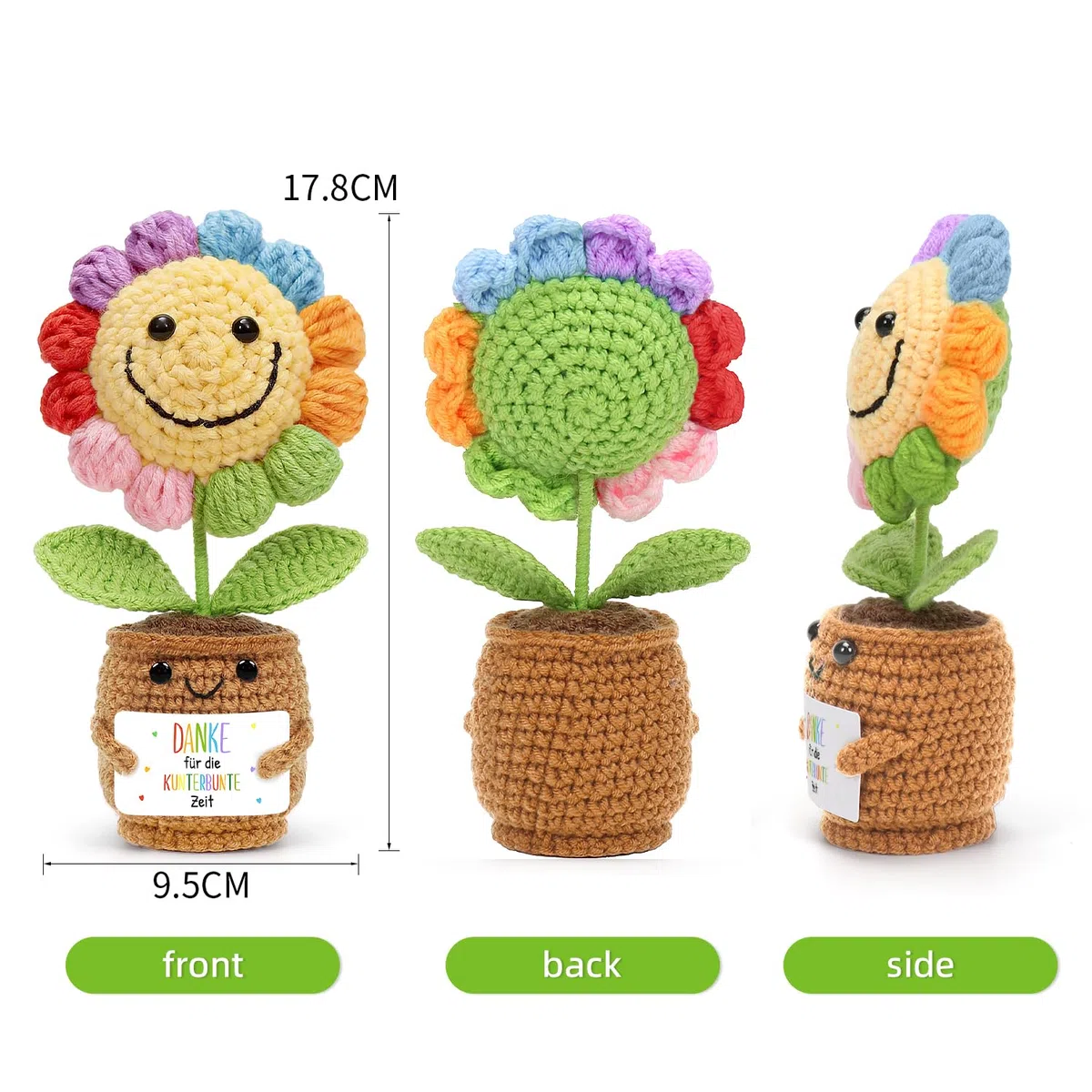 HUKUMA Gestrickte Sonnenblumen,Dankeschön Gehäkelte Pocket Hug Positive Blume,Häkelblumen Erzieherin Geschenk,Danke Erzieherin Abschied,Abschiedsgeschenk Erzieher, Weihnachten Neujahr Glücksbringer