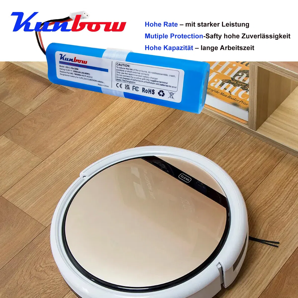 3200mAh Li-ion akku,Ersatzakku für iLife Zaco V5s Pro,V5x, V4, V3s Pro, V8s, V50, V80, V85 Home Cleaner Heimroboter, Ersatz für iLife 18650B4-4S1P-AGX-2 Akku.(14.4V / 46.08Wh)