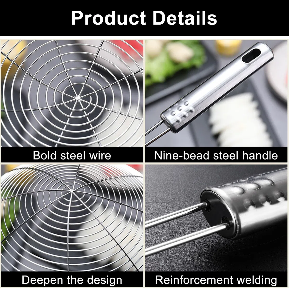 3 Stücke Spinnennetz-Schöpflöffel aus Edelstahl, Edelstahl Löffel Filter Set, Kochabschäumer, Schaumlöffel, Abseihlöffel, Küchenkelle aus Drahtnetz mit Griff, 3 Größen, für Skims Fat Scum