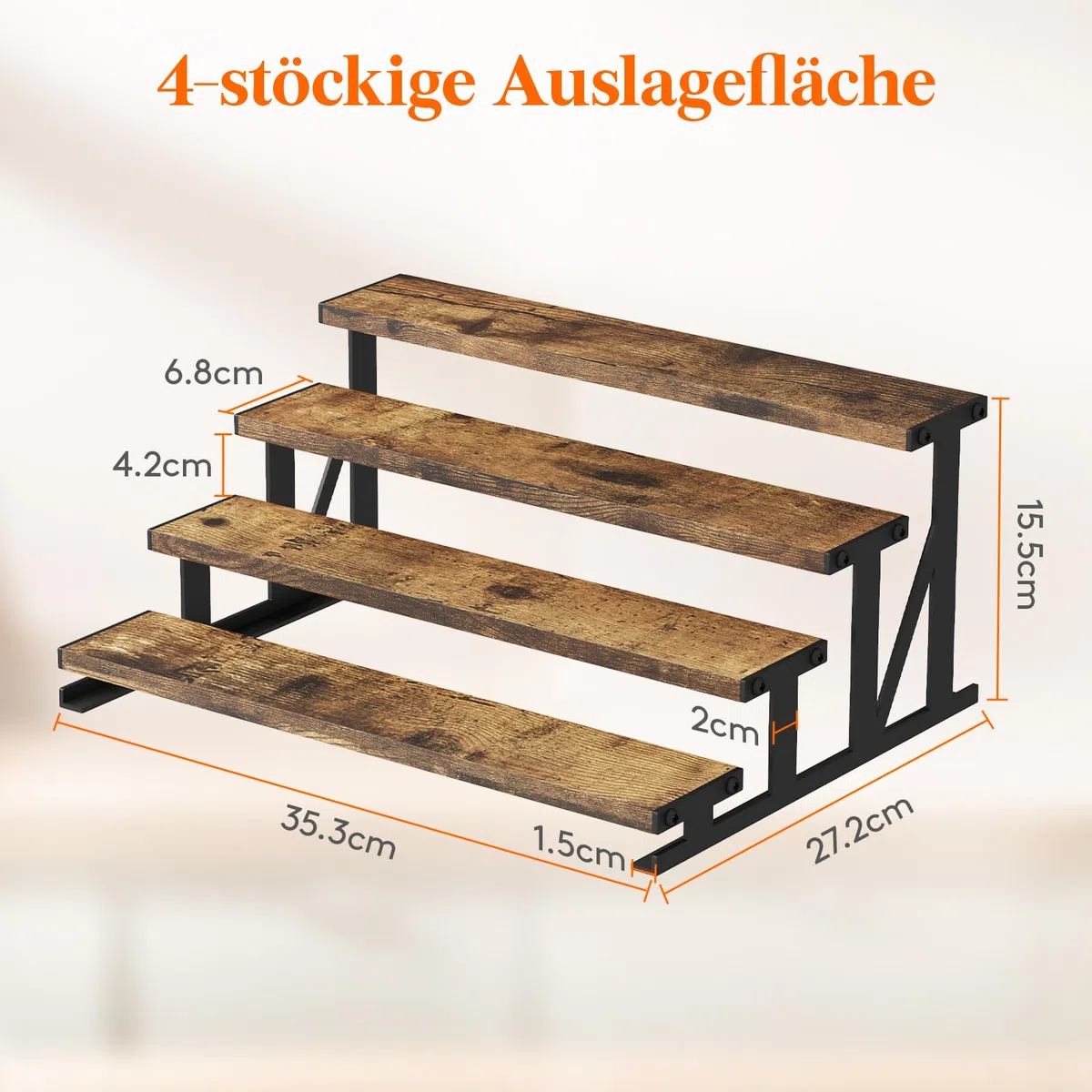 Lifewit 4 Etagen Display Ständer mit Schwarzes Metallregal, 35 x 27 x 16 cm Stehende Aufsteller für , Holzwerkstoff Organizer für Schminktisch/Badezimmer, Tortenständer für Party