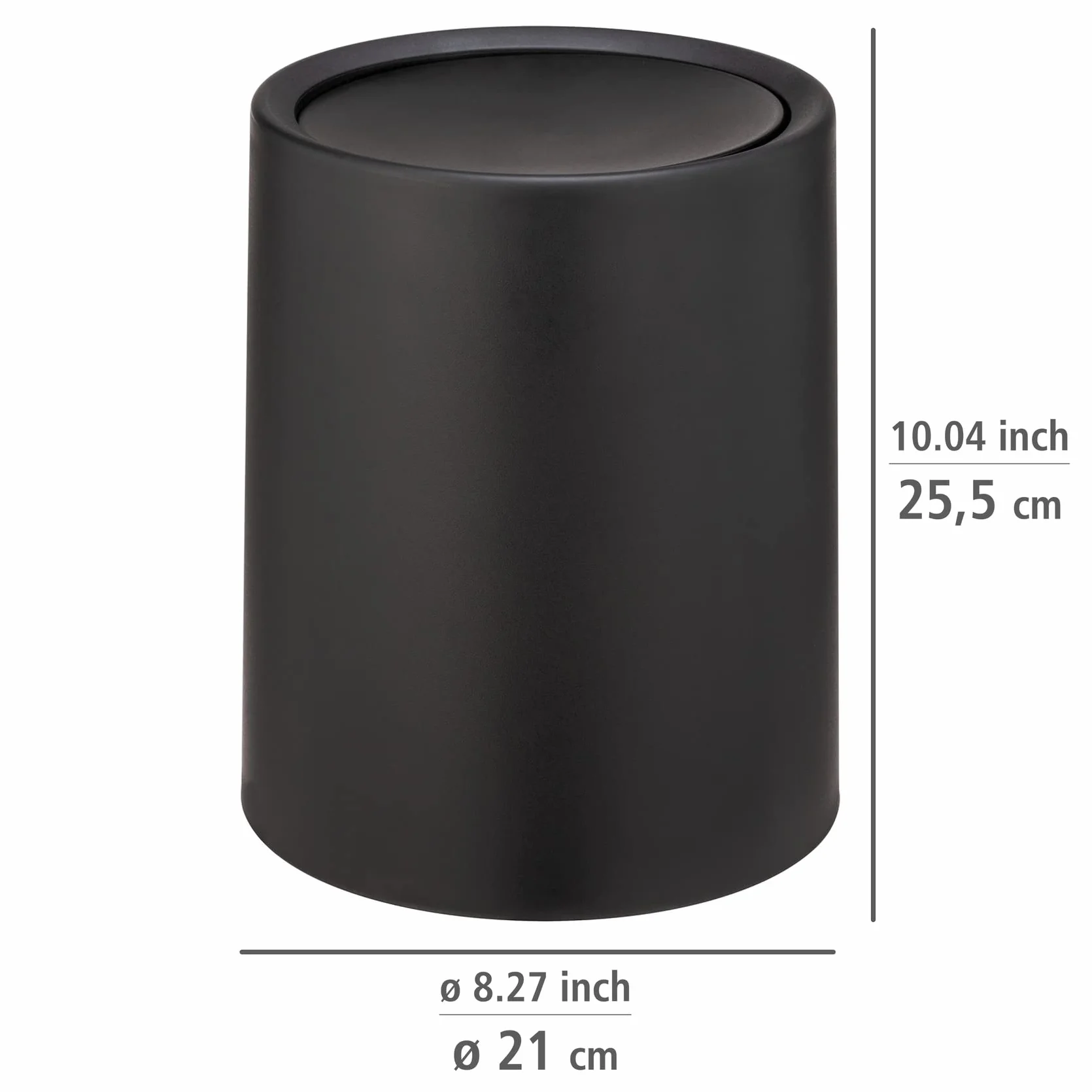 WENKO Schwingdeckeleimer Mod. Atri, 6 Liter Kosmetikeimer mit Deckel aus hochwertigem Kunststoff mit Inneneimer, Hülle zum Überstülpen macht Müllbeutel unsichtbar, (B/T x H): Ø 21 x 25,5 cm, Schwarz