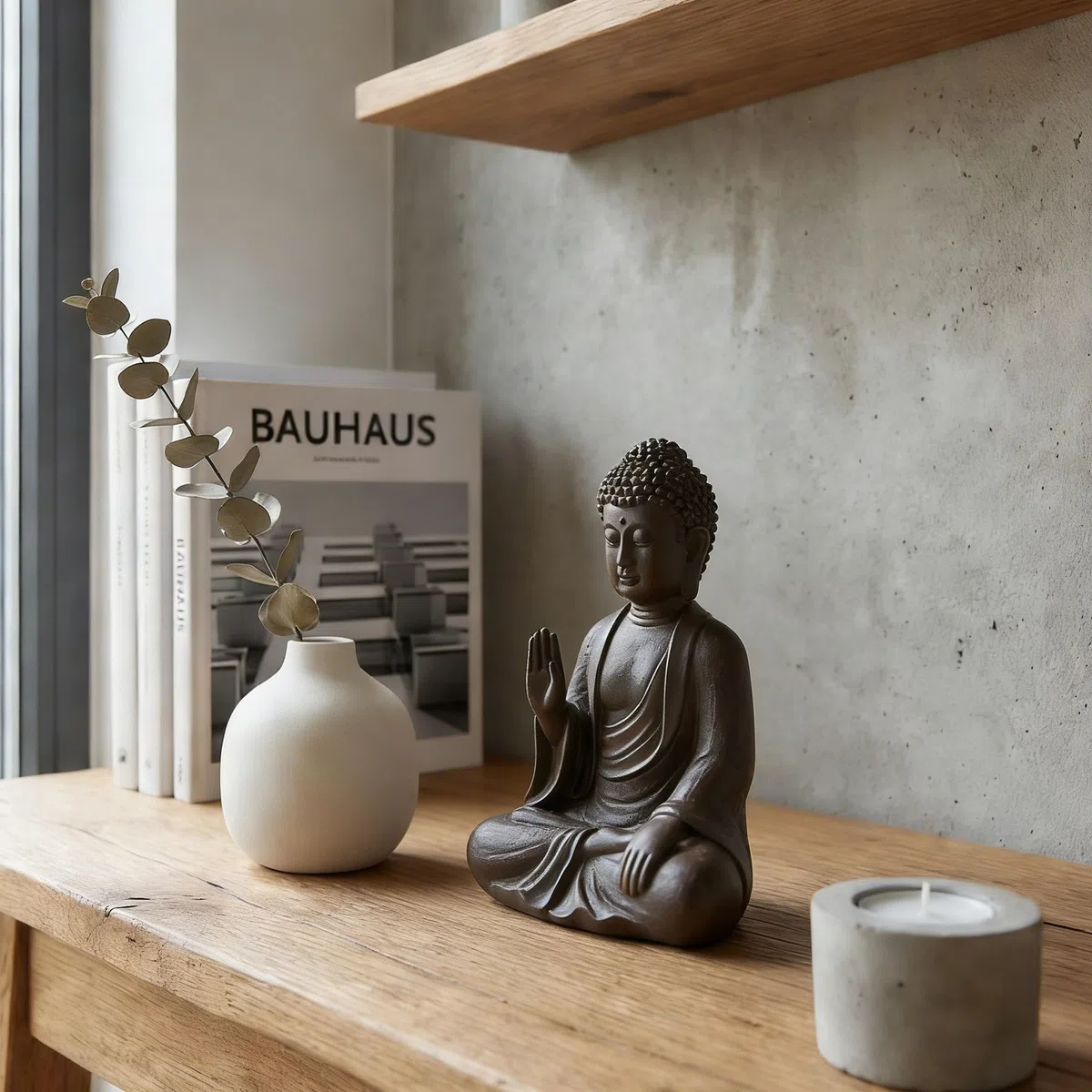 Smadeer Buddha Figur für Wohnzimmer & Zen Deko - Moderne Buddha Statue (17,8 cm) für Meditation & Feng Shui - Spirituelle Skulptur aus Resin für Regal & Büro - Geschenk zum Einzug & Muttertag