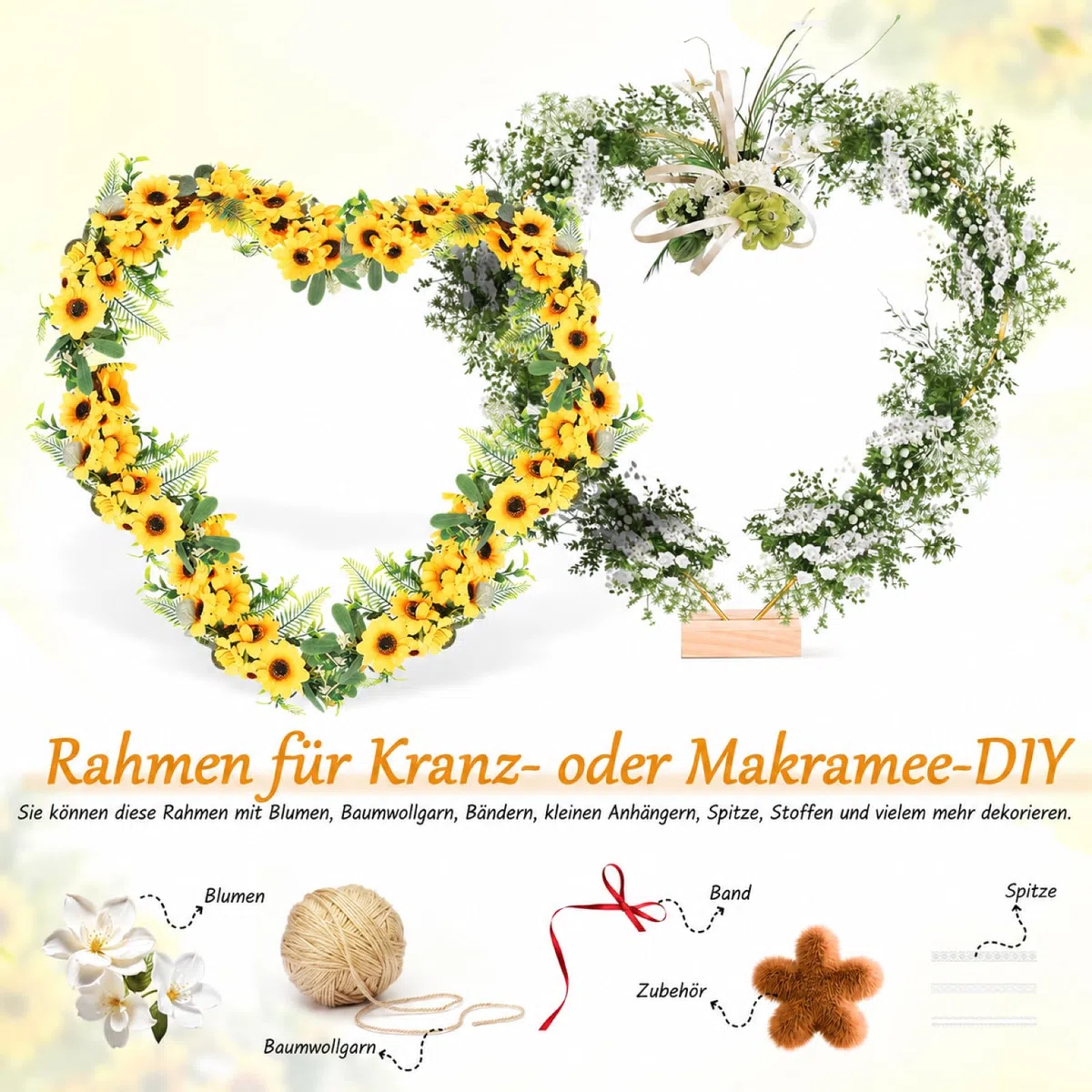 jojofuny 2 Satz Metallring Herzform Mit Holzständer: 30cm Dekoring mit Fuß Für Blumenkränze Für DIY Girlanden, Weihnachten Handwerk, Kreative Wanddekorationen, Hochzeiten projekte