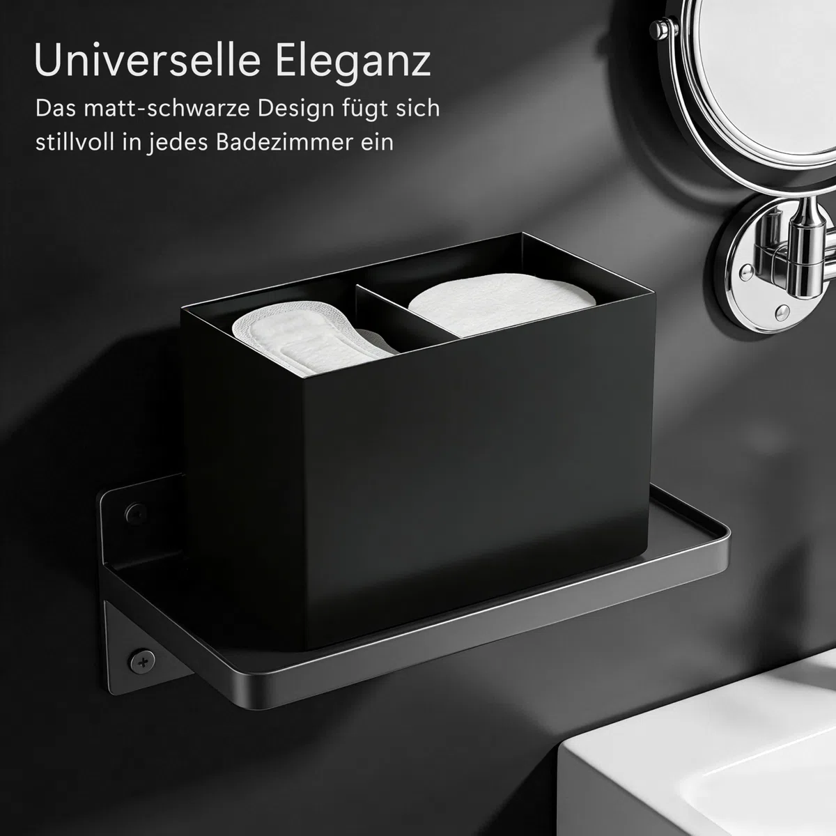 Wattestäbchen Behälter aus Edelstahl - Badezimmer Organizer für makeup, Kosmetik, Pinsel etc. - Aufbewahrungsbox mit Deckel - Schwarz matt - Wattepadspender - Wattepads aufbewahrung