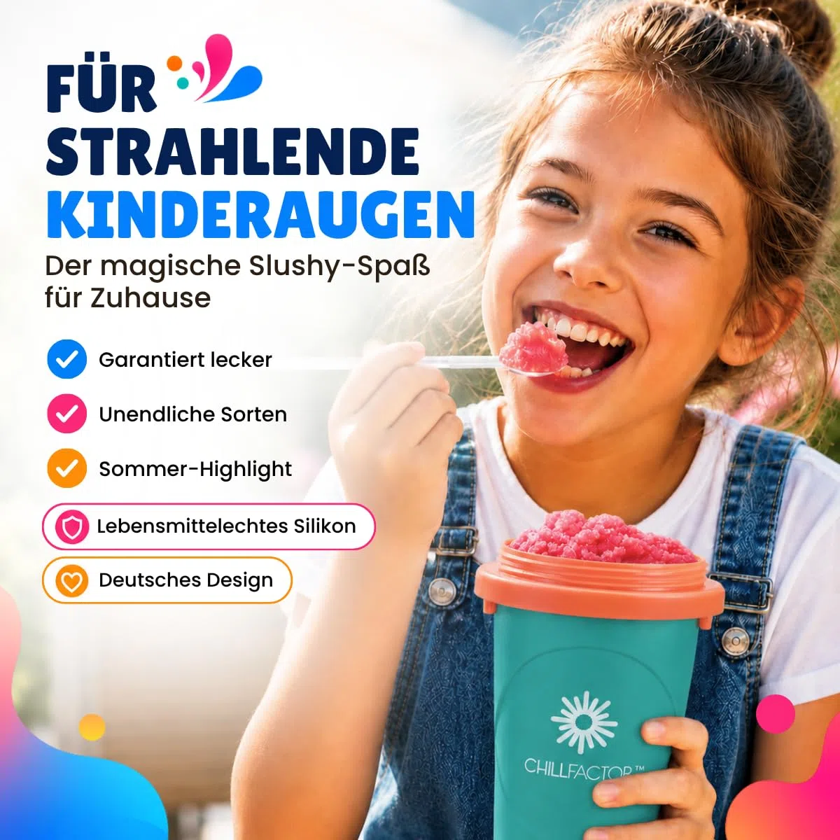 Slushy Maker – Tragbarer Slushy Becher aus Silikon mit 2-in-1 Strohhalm und Löffel – Slush Ice Maker für erfrischende Slushies – Slushi Cup zum Slush Eis selbermachen – 370ml