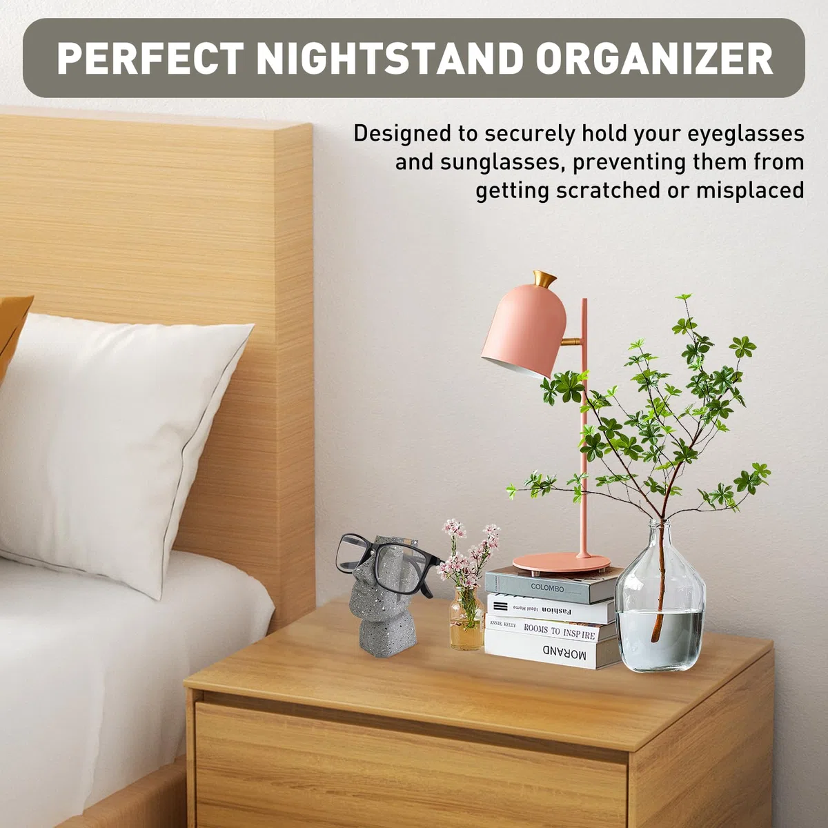 Handmade Holz geschnitzt Brillenhalter Stand, Osterinsel Moai Kopf Brillenhalter Rack für Nachttisch, Moai Head Sculpture Statue Home Office Desk Decor Geschenk