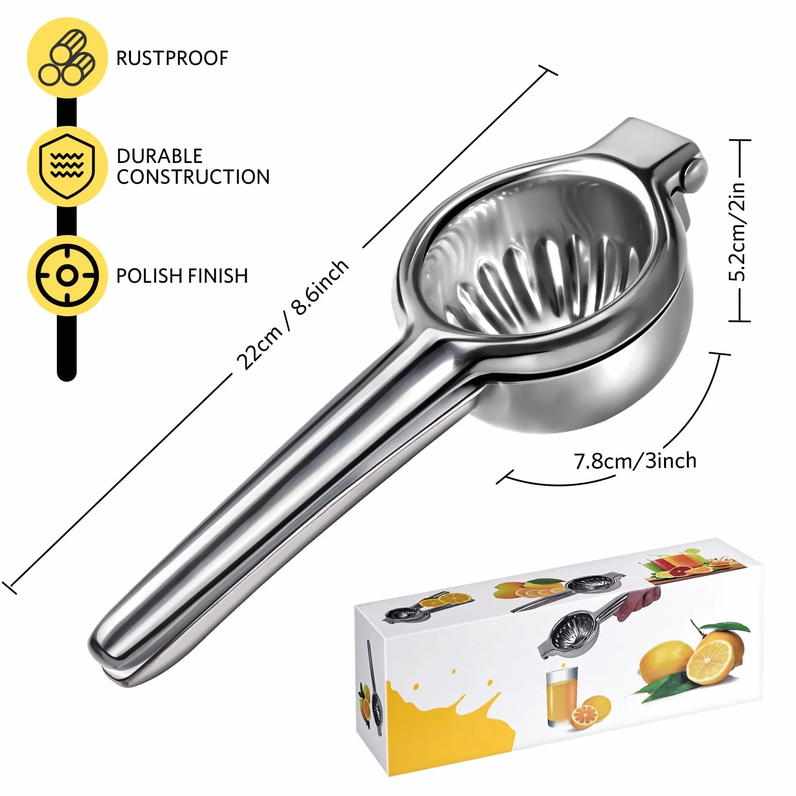 Zitronenpresse, Sopito Zitronenpresse Edelstahl Handpresse, Robustheit Zitruspresse Manuell Lemon Juicer Hand Citrus Juicer Press für Küche, Cocktails, Bars, Spülmaschinenfest