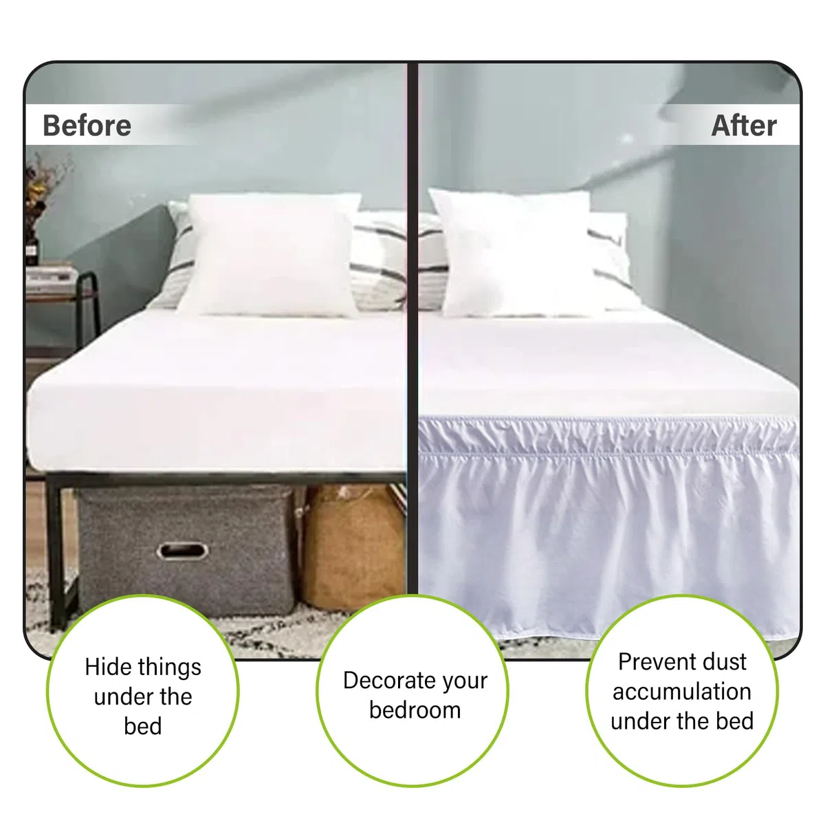 Gefalteter ​Bettrock, 150x200x38cm Bettrock zum Umwickeln, Elastische Bett Wrap Ruffled, Ruffled Solid Bed Rock Bettvolant Lichtbeständig Bettumrandung für Schlafzimmer Hotel Bett(Queen, Weiß)