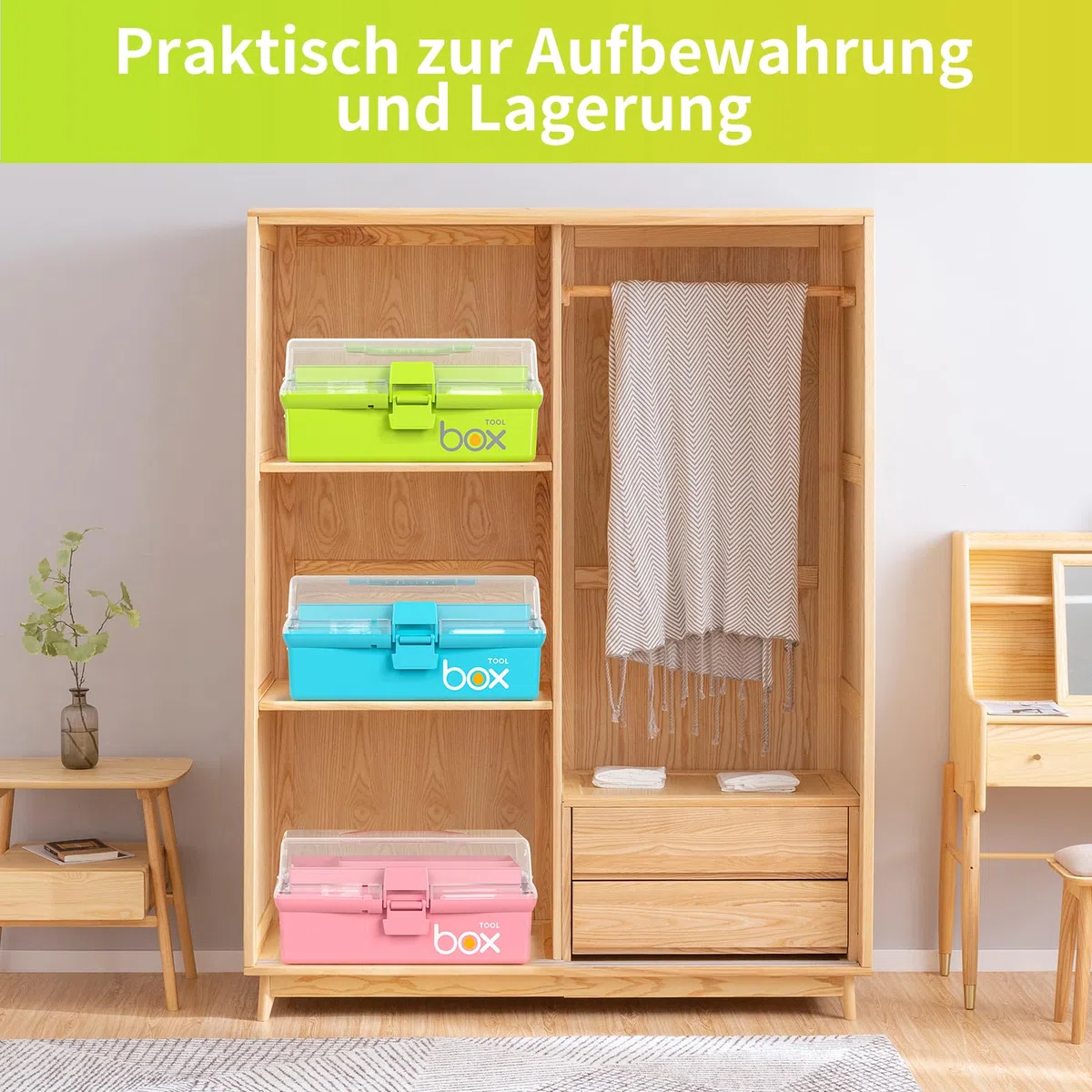 3 Regal Mehrzweck Aufbewahrungsbox, Bastelkoffer Aufbewahrung Kinder, Sortierbox, Organizer Box, Bastelbox, Nähkasten, Toolbox, Angelkoffer, Medizinkoffer - Grün（30.5CM x 18CM x 15CM）