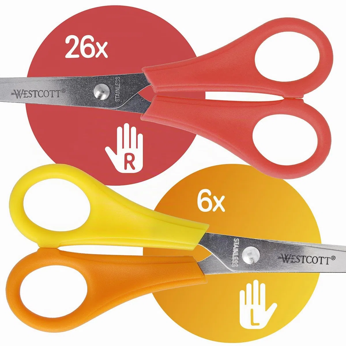 Westcott Kinderschere 32 Stück in Holzblock | Schere mit integrierter 5 cm Skala | Bastelschere 13 cm (5") ideal für Kinderhände | Sicherheit durch abgerundete Spitze | 112TidyC 00