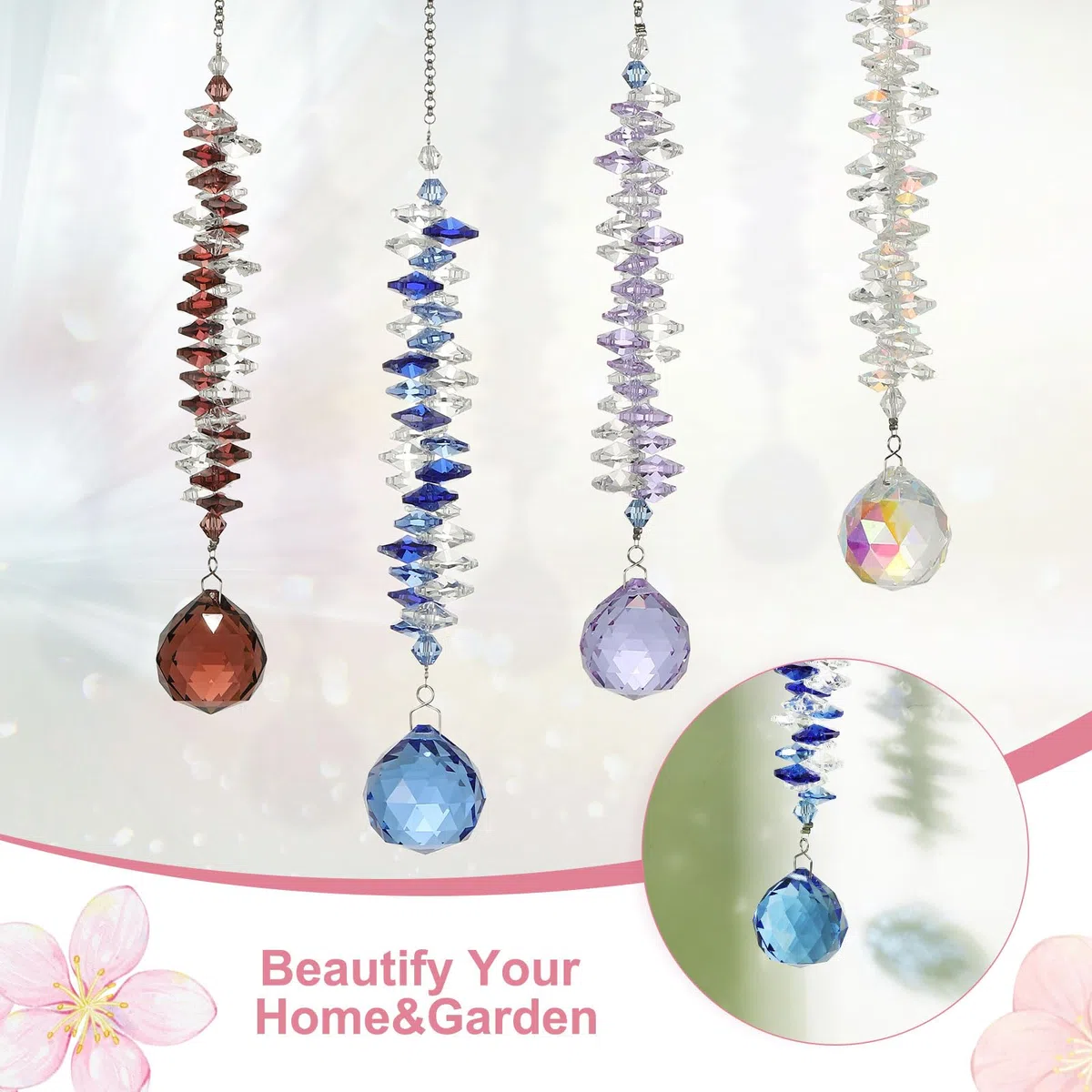 PATIKIL Kristall Sonnenfänger DIY Sonnenfänger 1 Stück Hängender Fensterball Prisma Mit Kette Für Zuhause Garten Deko Frauen Basteln Blau