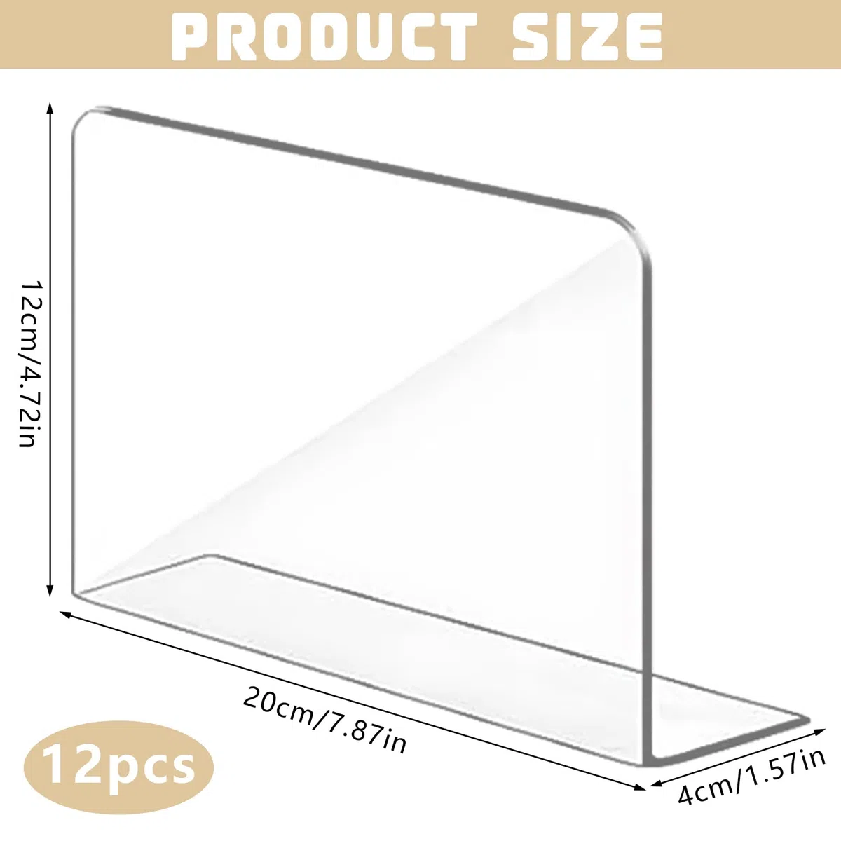 12 Stück Regaltrenner, Regaltrenner Bücher 20 x 12 cm Regaltrenner, Kleiderschrank Regalteiler für Schlafzimmer Küche Kleiderschrank (Transparent)