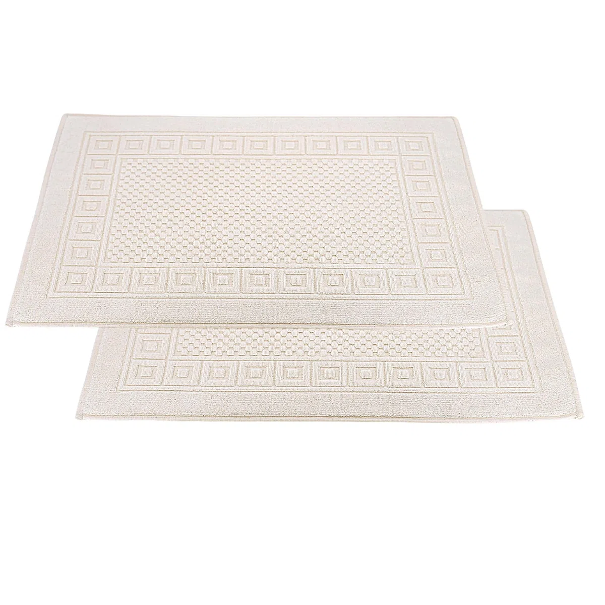Carenesse Badvorleger 2er Set 50 x 70 cm Natur I 100% ungebleichte & ungefärbte natürliche Baumwolle Öko-Tex 100 I Saugstarke Badematte I Badematten Set mit Waffelmuster I Duschvorleger