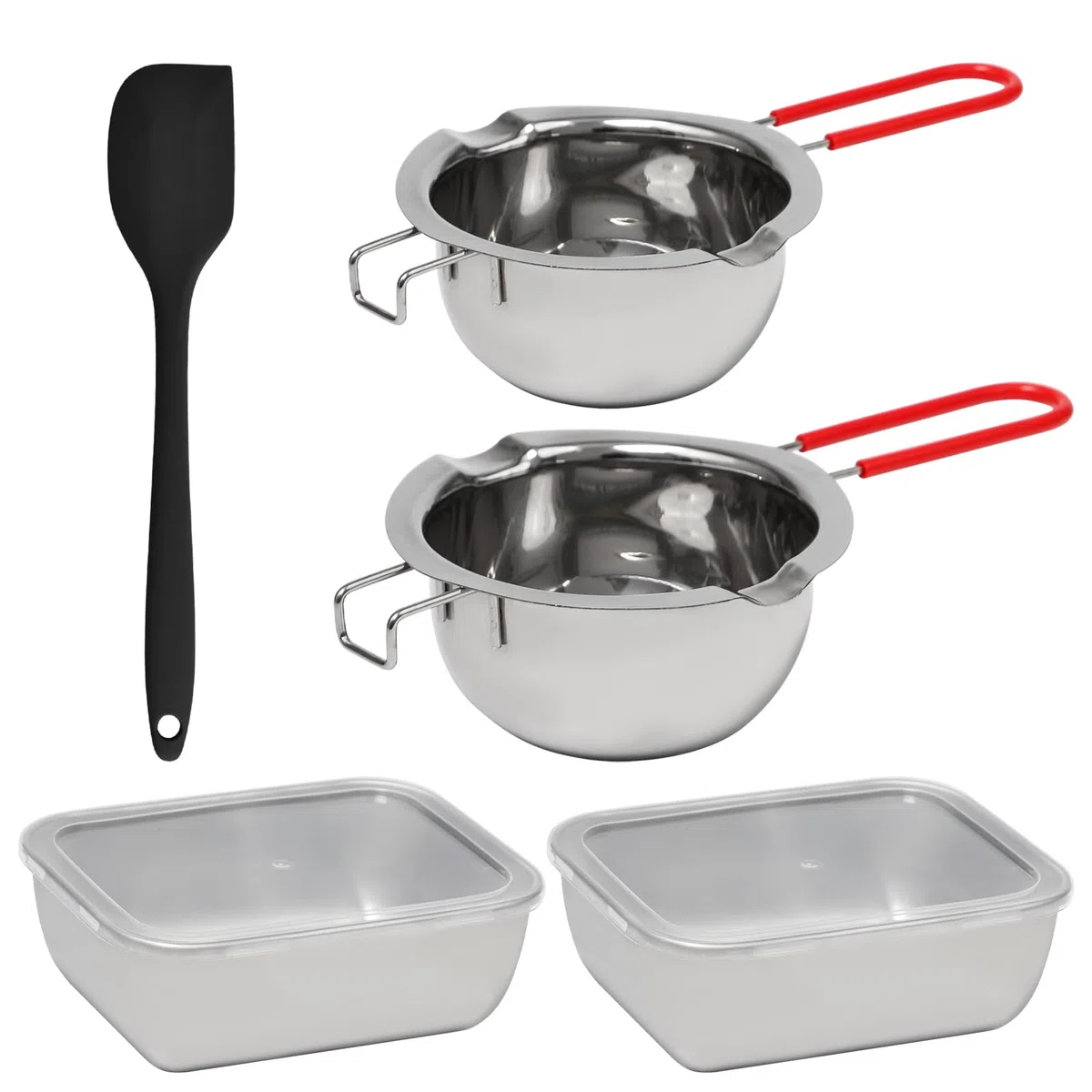 2 Stück Schokofondue Schmelztopf mit Schaber, Frischhaltedosen mit Deckel Edelstahl Schmelzschüssel mit Wärme-Schutzgriff Schmelztopf für Zucker Butter Käse Karamell Schokolade(480ml+600ml)