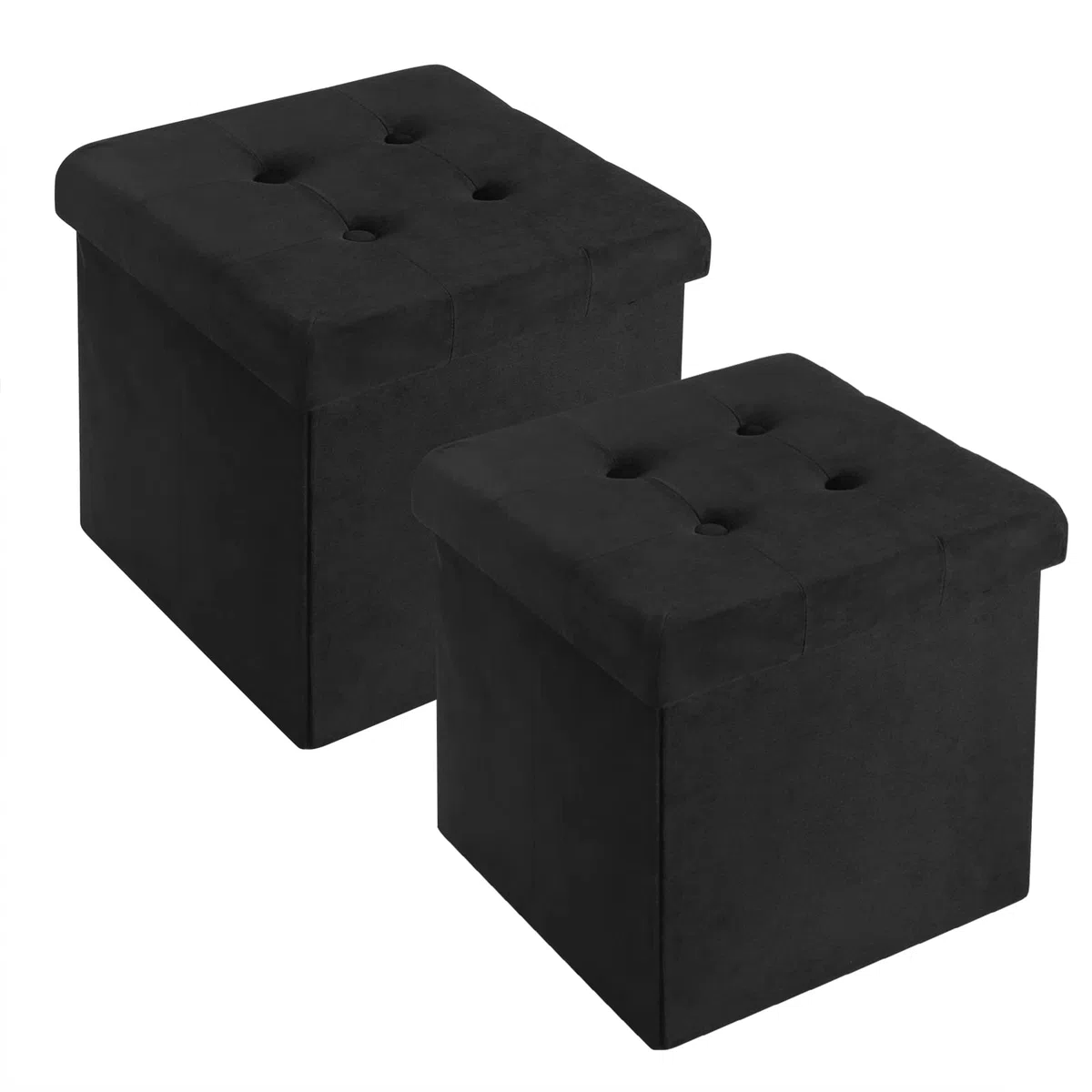 WOLTU 2er Set Faltbarer Sitzhocker, Sitzwürfel mit Stauraum Sitzbank Truhen Aufbewahrungsbox, Deckel Abnehmbar, Gepolsterte Sitzfläche aus Samt, 37,5x37,5x38CM(LxBxH), Schwarz