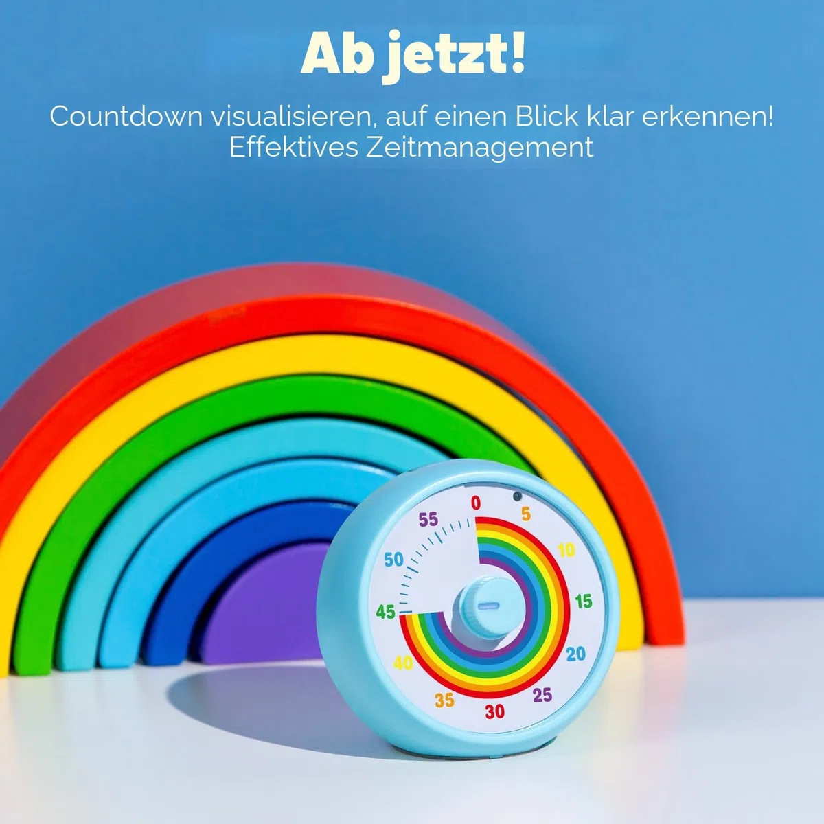 Visueller Timer für Kinder, 60-Minuten Countdown für Klassenzimmer Büro Küche, Schreibtisch Kinder Zeitmana gement Tools mit leisem Betrieb, Pomodoro Timer Regenbogenmuster (Blau)