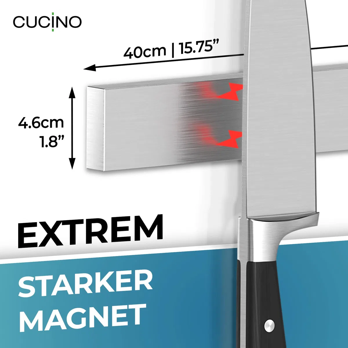 Messer Magnetleiste selbstklebend - Vergleichssieger mit extra starkem Magnet - Einfache Montage mit 3M Klebeband ohne Bohren, aus Premium-Edelstahl - 40cm