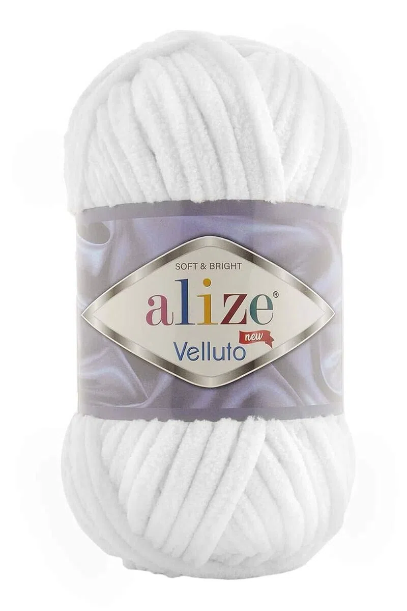 Alize 5 x 100 g Velluto Wolle 500 Gramm super Bulky Chenillegarn,Kuschelweich 100g, Kissen Babydecke etc (weiß 55)