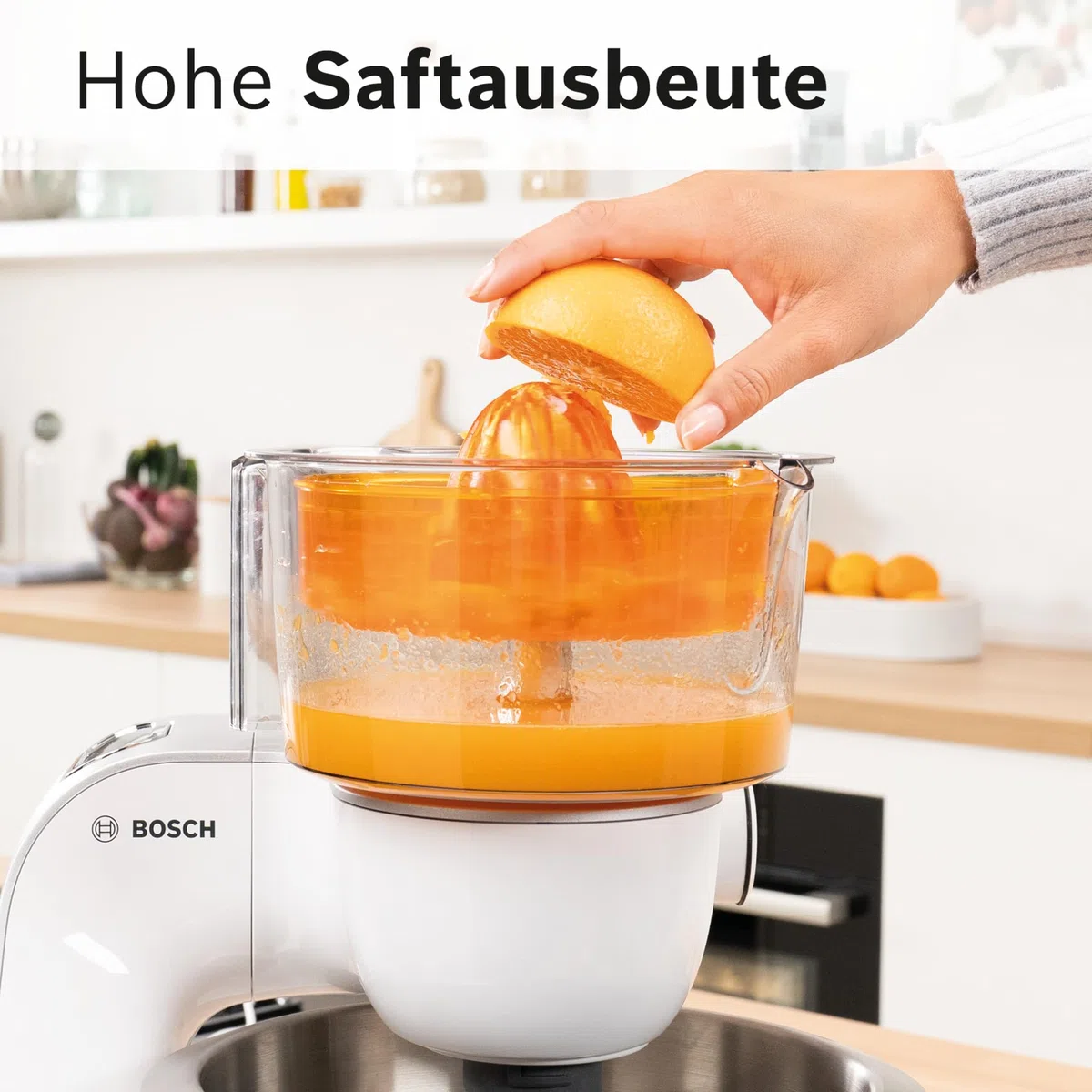 Bosch Zitruspresse MUZ5ZP1, Zubehör passend für Küchenmaschine Serie 4, Serie 2, für frische Säfte, Kunststoff, spülmaschinenfest, Saftpresse