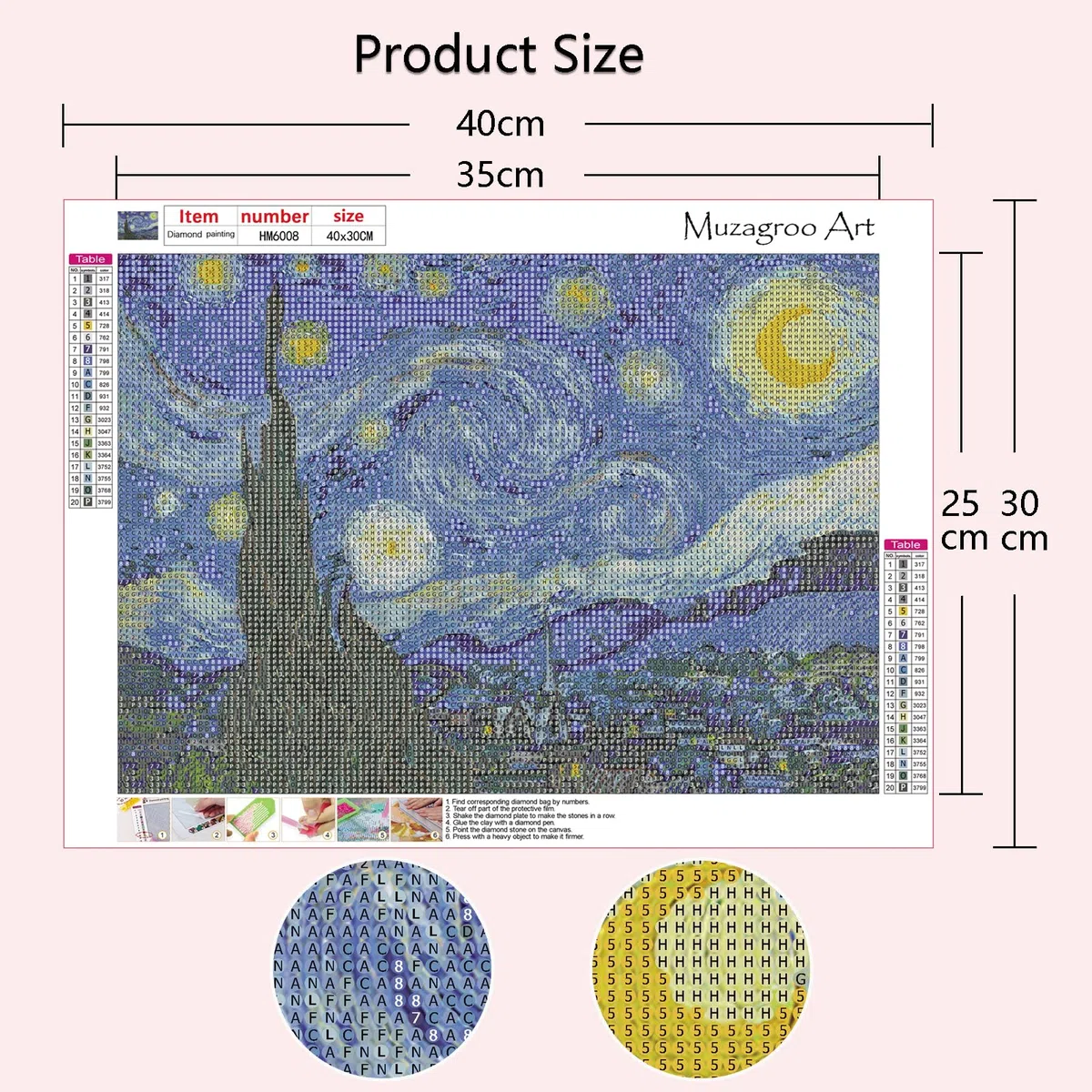 Muzagroo Art Van Gogh Diamant-Malerei-Set für Erwachsene, DIY 5D-Diamant-Kunst-Sets für Anfänger, Sternennachtkunst und Sonnenblumen-Handwerk, Diamantkunst für Wohnzimmer, Kinderzimmer, 4 Stück