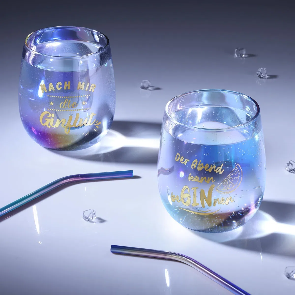 glastal 450ml Gin Tonic Gläser 2er Set Bunt Weingläser mit Gin Sprüchen | Bunt Gin Gläser, Borosilikatglas Einschichtiges, Geschenk für Ginliebhaber Frauen Freund zu Geburtstag Weihnachten