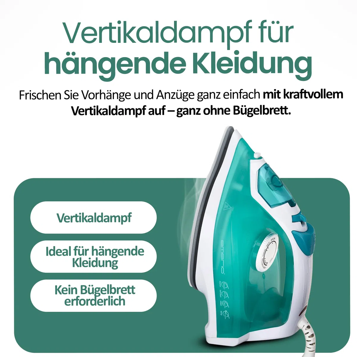 Emerio Bügeleisen Dampfbügeleisen, 2000 Watt, besonders gleitfähige Keramik-Bügelsohle, Selbstreinigung, Sprühwasserfunktion, Tropfstopp, Vertical Dampf, großzügiger 200ml Wassertank, SI-110298.4