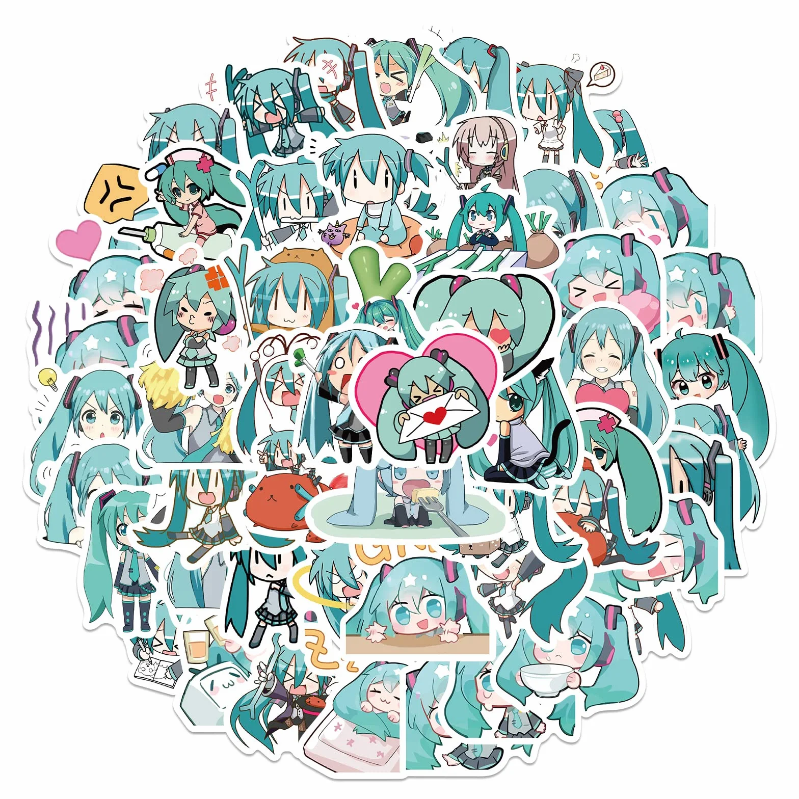 65 Stück Hatsune Miku Aufkleber Niedliche Vinyl Sticker für Wasserflaschen, Tumbler, Gepäck, Skateboard, Stoßstange, Sammelalbum, Becher, Aufkleber, Geschenk für Kinder, Teenager, Erwachsene