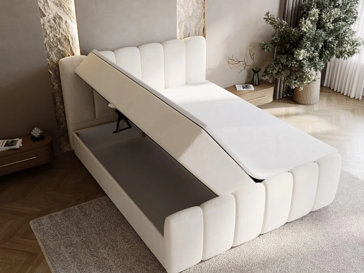 GRAINGOLD Cloud Bett 180x200, Boxspringbett mit Bettkasten, Polsterbett mit Bonell-Matratze, Samt Stoff, mit Topper, mit Kopfteil (Beige, 180x200)