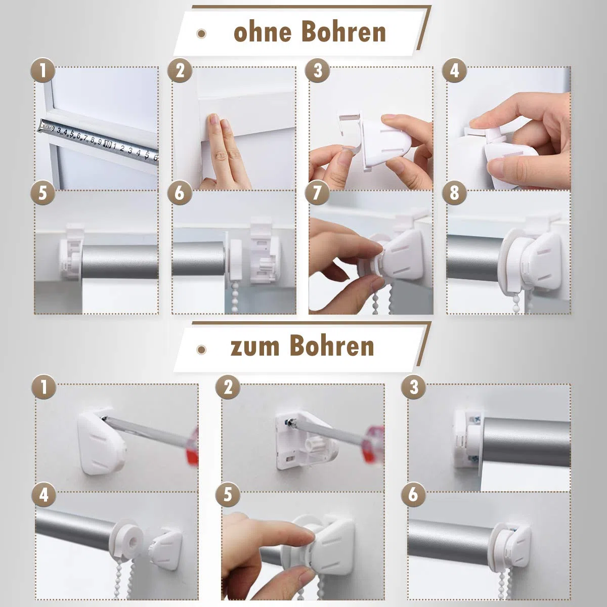 Verdunklungsrollo ohne Bohren Hellgrau B65 x H130 cm Klemmfix Rollo Innenrollo Thermorollo Klemmrollo für Fenster