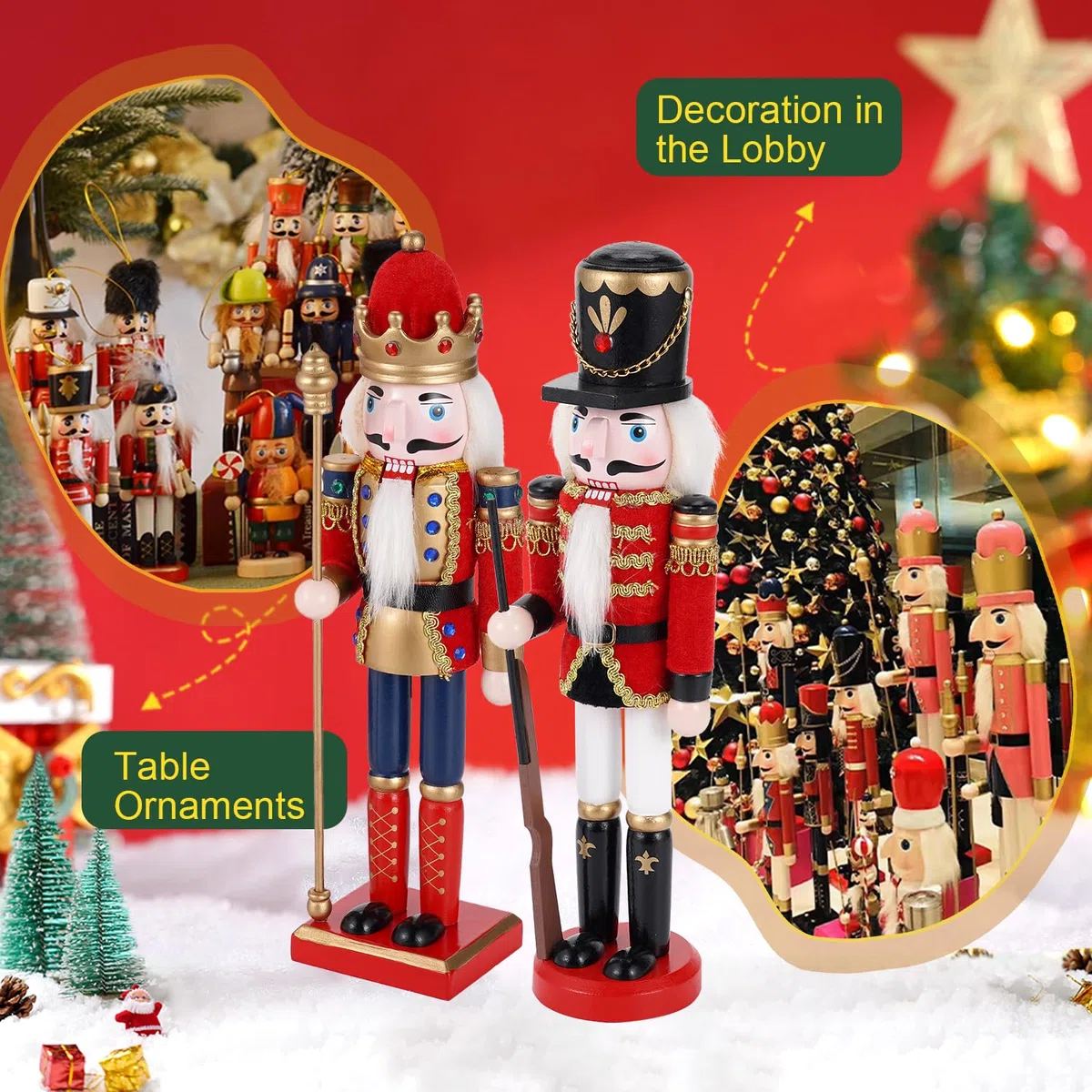 COMBIUBIU 2PCS Nussknacker Figur,30CM Nussknacker Soldat Aus Hochwertigem Kiefernholz,Deko FüR Zuhause Kamin Tischdekoration,Weihnachten Weihnachtsdekoration