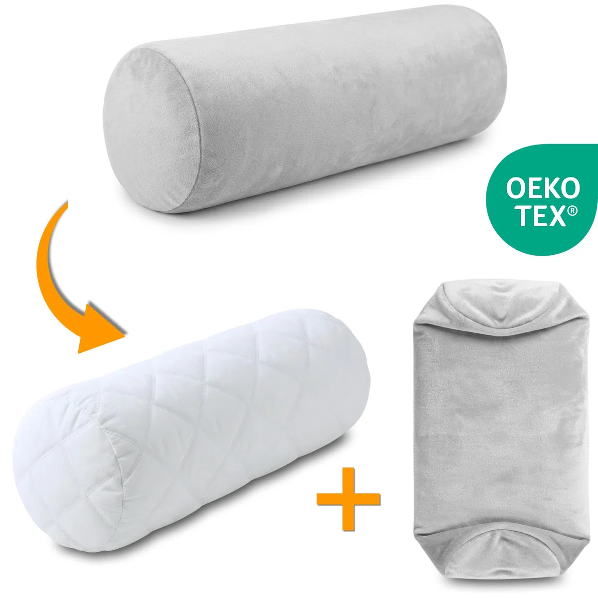 Totsy Baby Nackenrolle mit Bezug Yoga Bolster Knierolle Lagerungsrolle 40x15 cm - Nackenkissen Kissenrolle Yogabolster Kniekissen Zierkissen und kleines Kissen Lange Rolle Beige Velvet