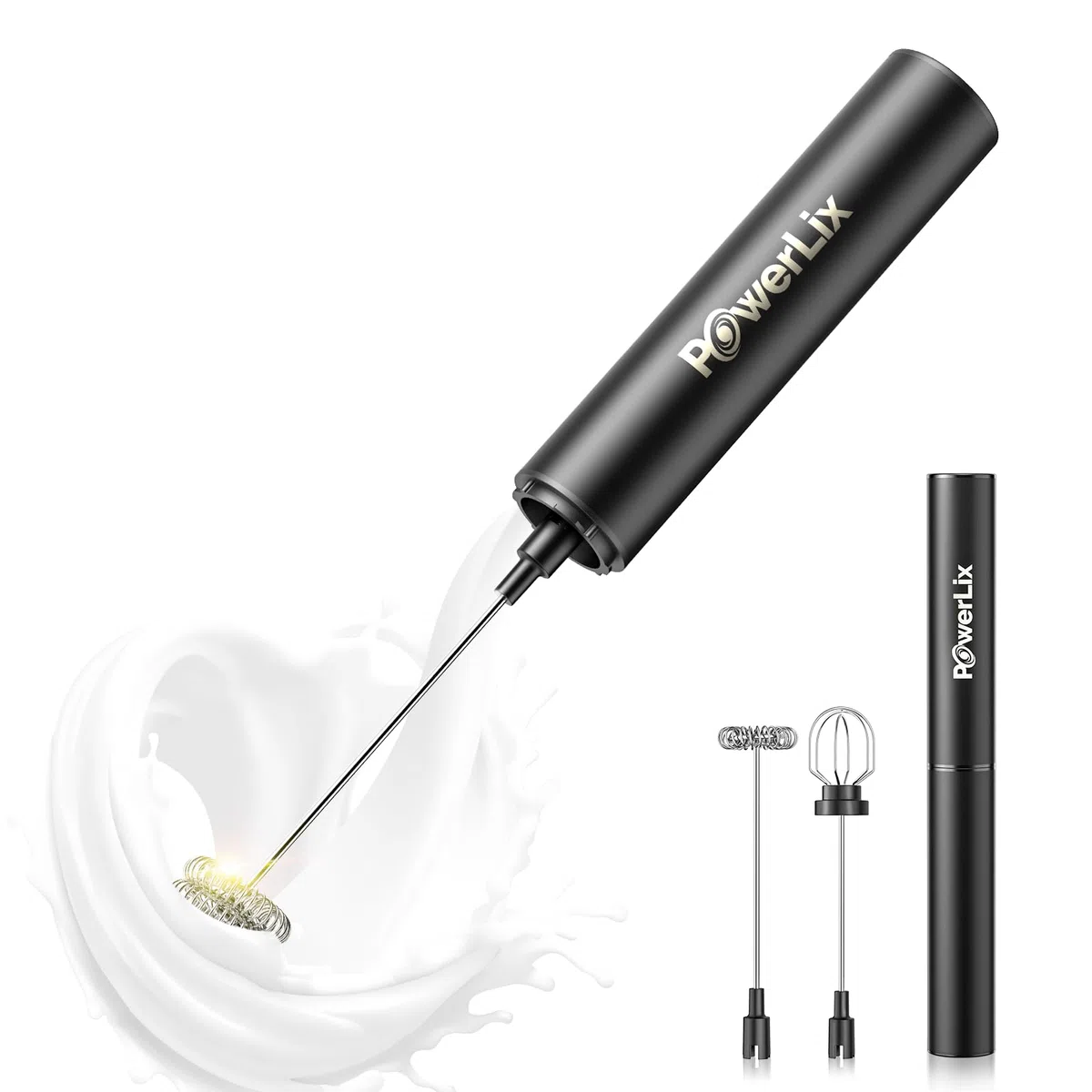 POWERLIX Pro 3-in-1 Handheld Milk Frother Electric - USB-C Rechargeable, 10,000 RPM Quick Whisk, Detachable Heads for Latte/Cappuccino/Egg Whites, Auto-Stop Safety, Portable Barista Tool