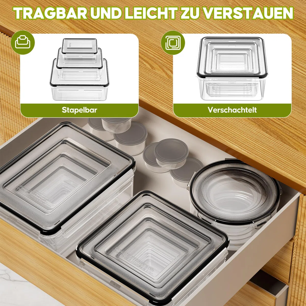 Wwtop 42er Frischhaltedosen mit Deckel, Vorratsdosen Set (21 Behälter + 21 Deckel), Meal Prep Boxen, Auslaufsicher Aufbewahrungsbox mit Deckel Küche für Mikrowellen Kühlschrank, BPA-Frei