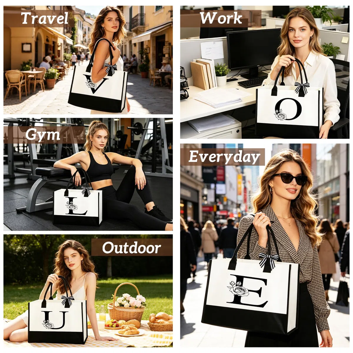 Geschenke für Frauen – Personalisierte Initial A-Z Canvas Einkaufstasche & Kosmetiktasche, Grußkarte – Praktisches & Emotionales Geschenk für Mama, Freundin, Kollegin oder Schwester