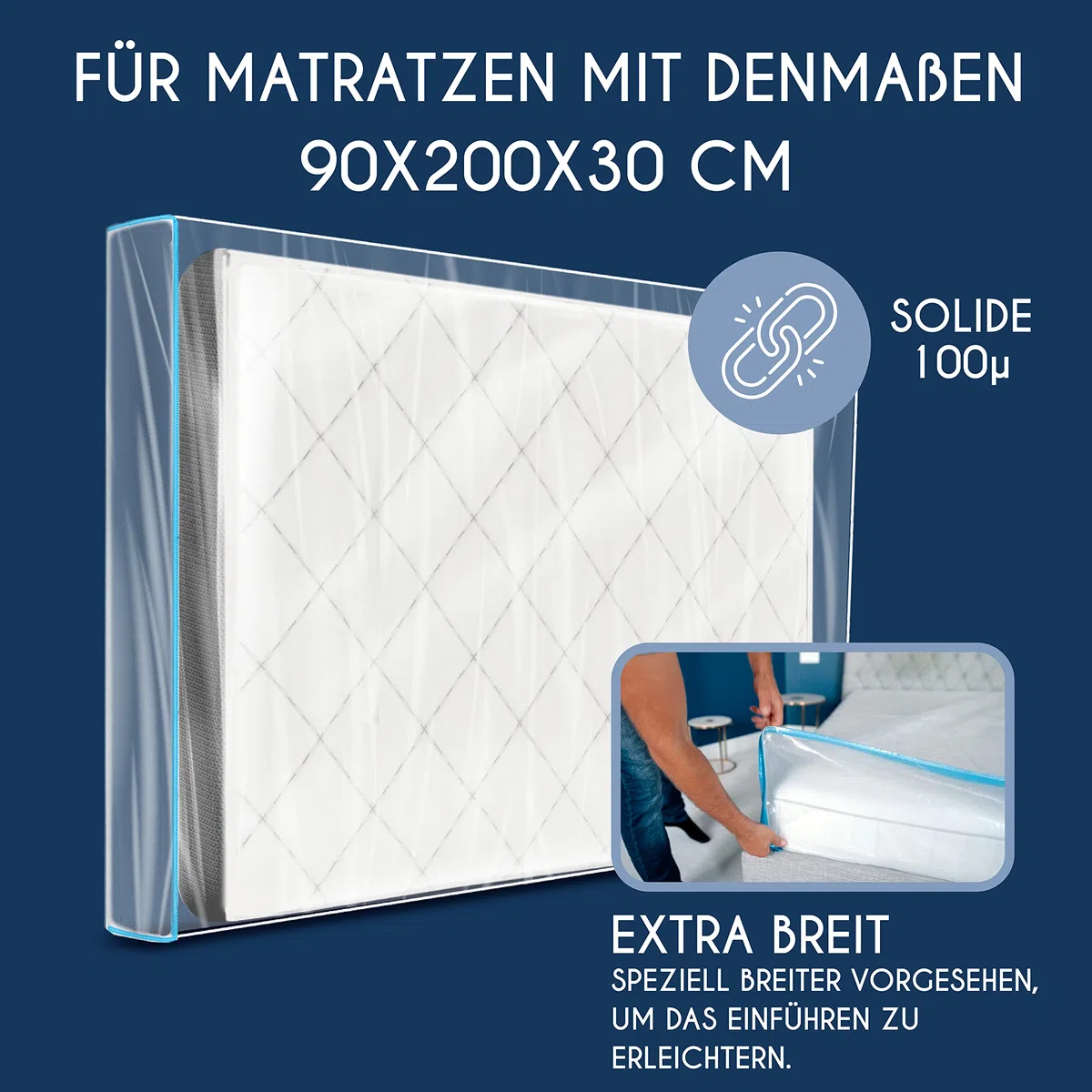 Dreamzie Matratzenhülle 90 x 200 – Mit Reißverschluss, Wiederverwendbares Plastik | Ideal für Matratzenhülle Umzug oder Lagerung