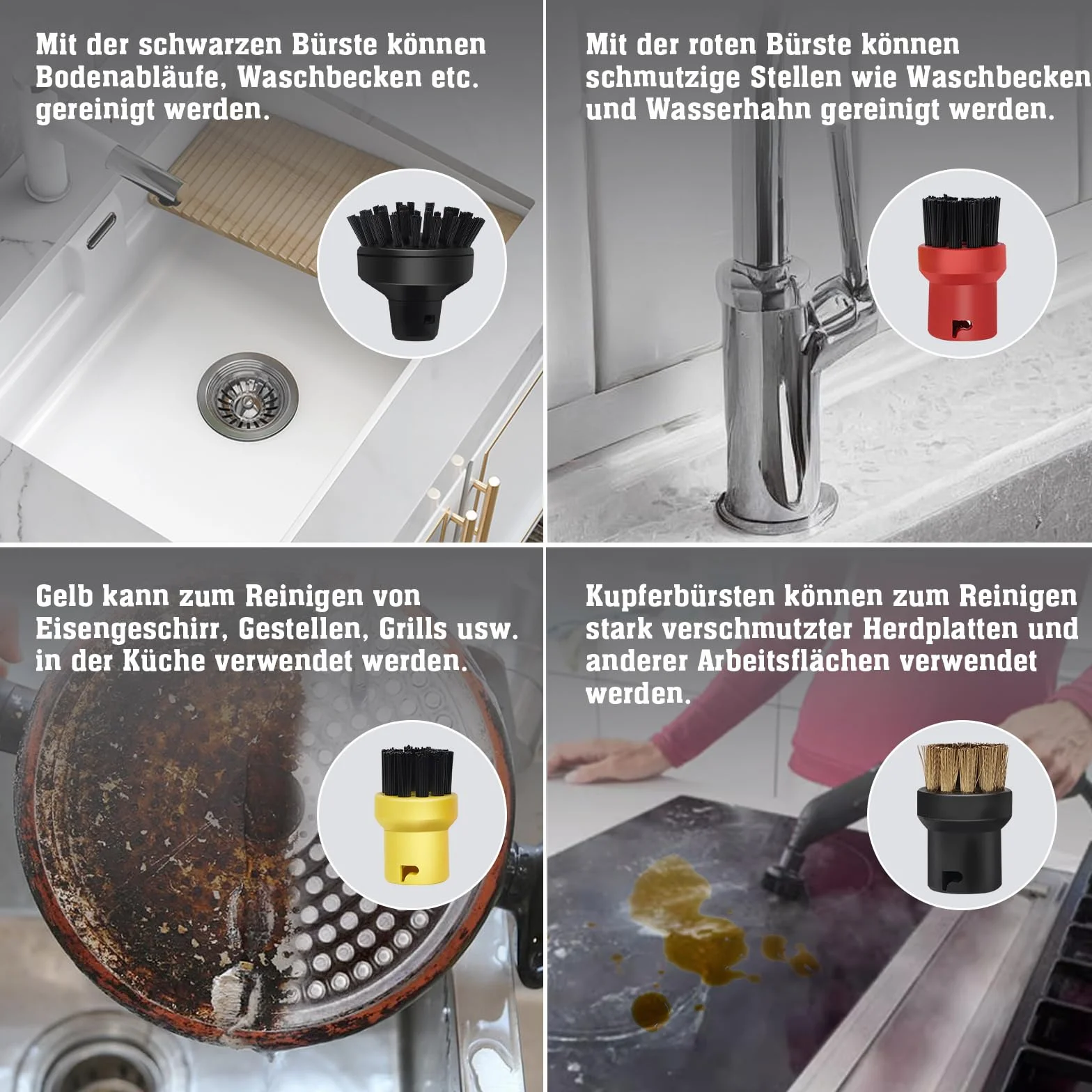 11 Stück Bürstenkopf Dampfreiniger Zubehör Kompatibel mit Karcher Dampfstaubsaugern SC1 SC2 SC3 SC4 SC5 SC7 CTK10
