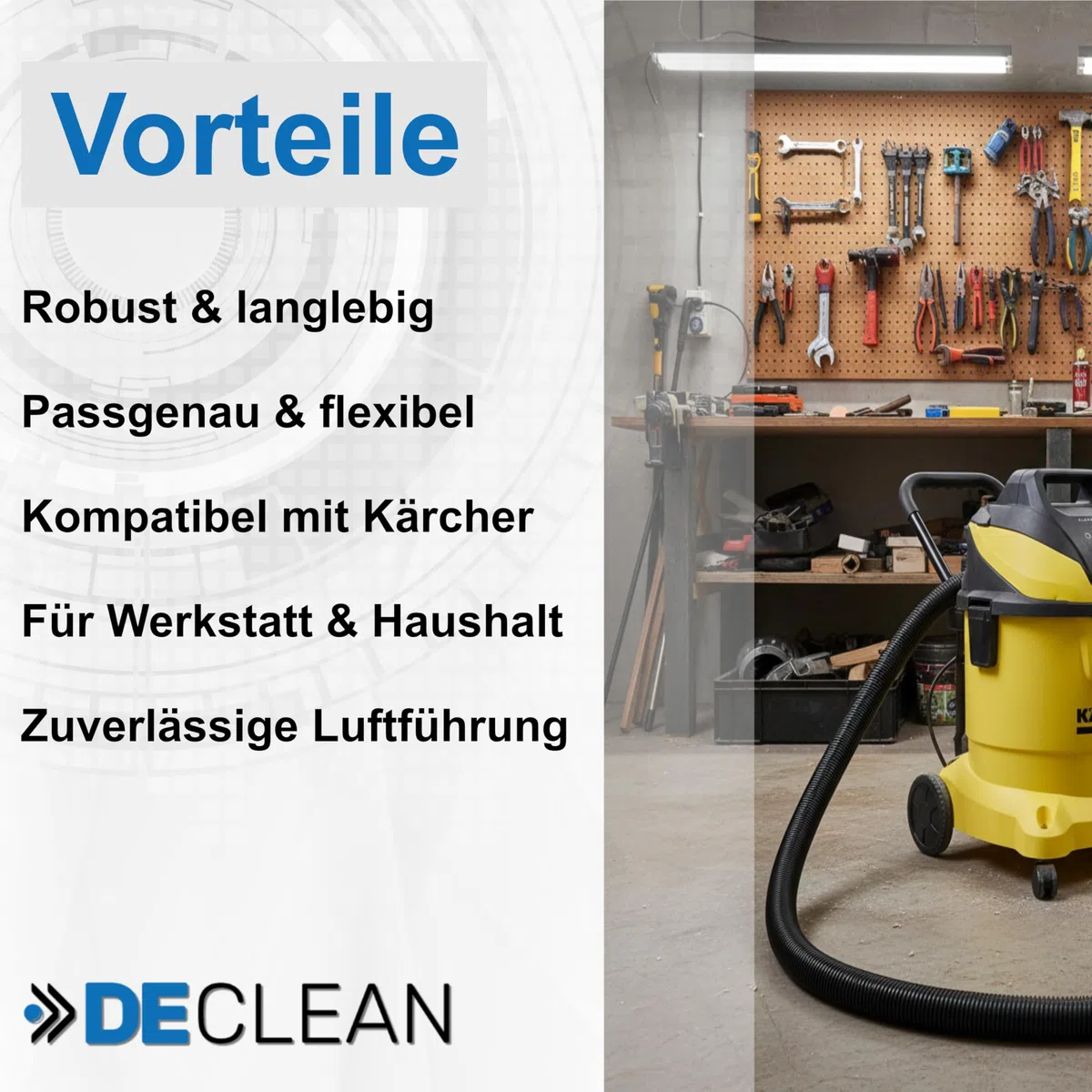 Saugschlauch 3 Meter Schlauch kompatibel mit Nilfisk, Wap, Alto, Kärcher NT | DeClean Staubsauger Ersatzschlauch passend für Makita Stihl, Bosch, Hitachi, Einhell, TopCraft Aldi, Parkside Lidl, Würth