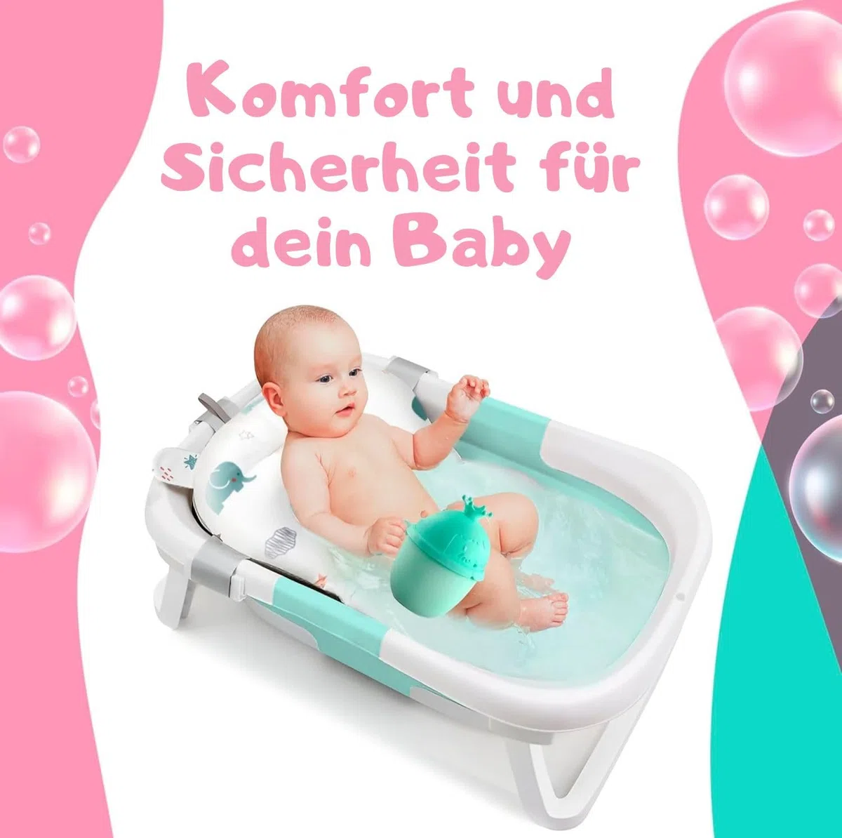 Baby Badewanneneinsatz – Baby Badewannenkissen für Badewanne - Babywanne Einsatz & Badewannensitz ab 0 Monate - Weiches Badekissen, rutschfest & schnelltrocknend (Weiß)